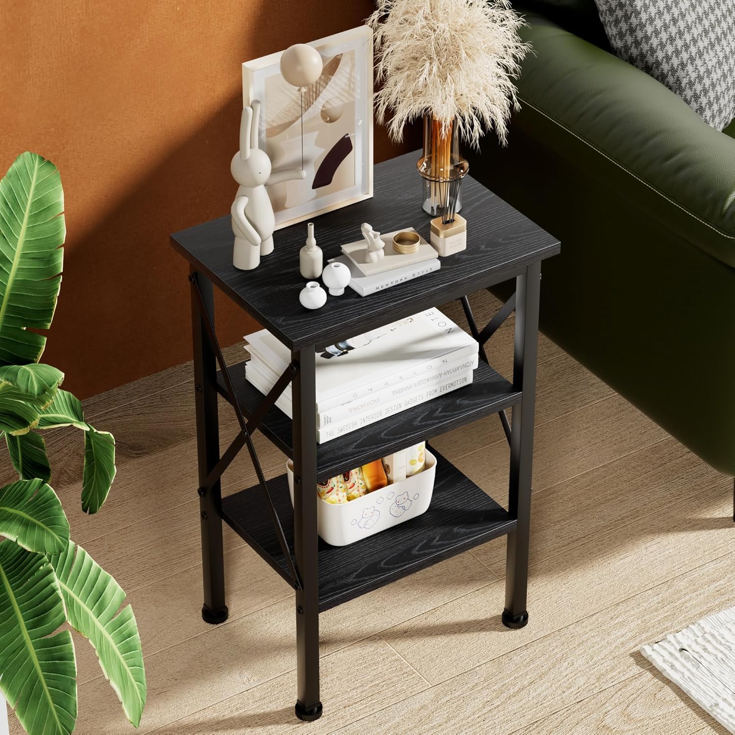 VECELO Modern Nightstands X-Design Side End Table Night Stand with Storage Shelf