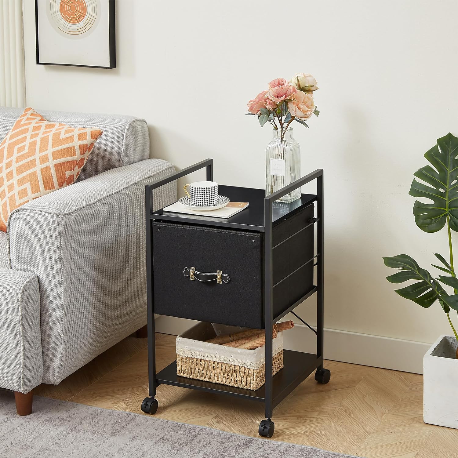 VECELO Mobile Vertical Filing Cabinet, Rolling Printer Shelf with Handle