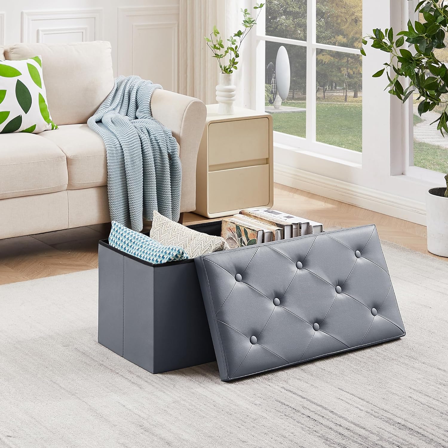 VECELO Storage Ottoman Bench End of Bed 43'' Footstool Footrest Stool Shoestool - VECELO