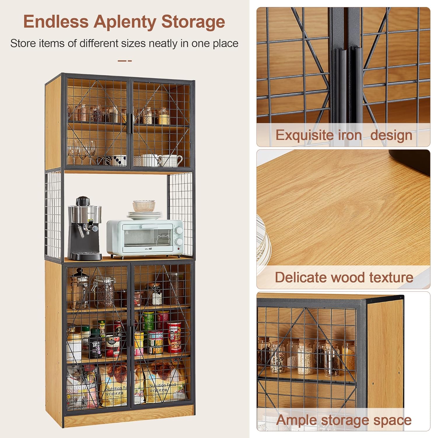 VECELO 72in Tall Kitchen Pantry Cabinet with Doors and Shelves Large Freestanding Storage Cupboard with Countertop Hutch - VECELO