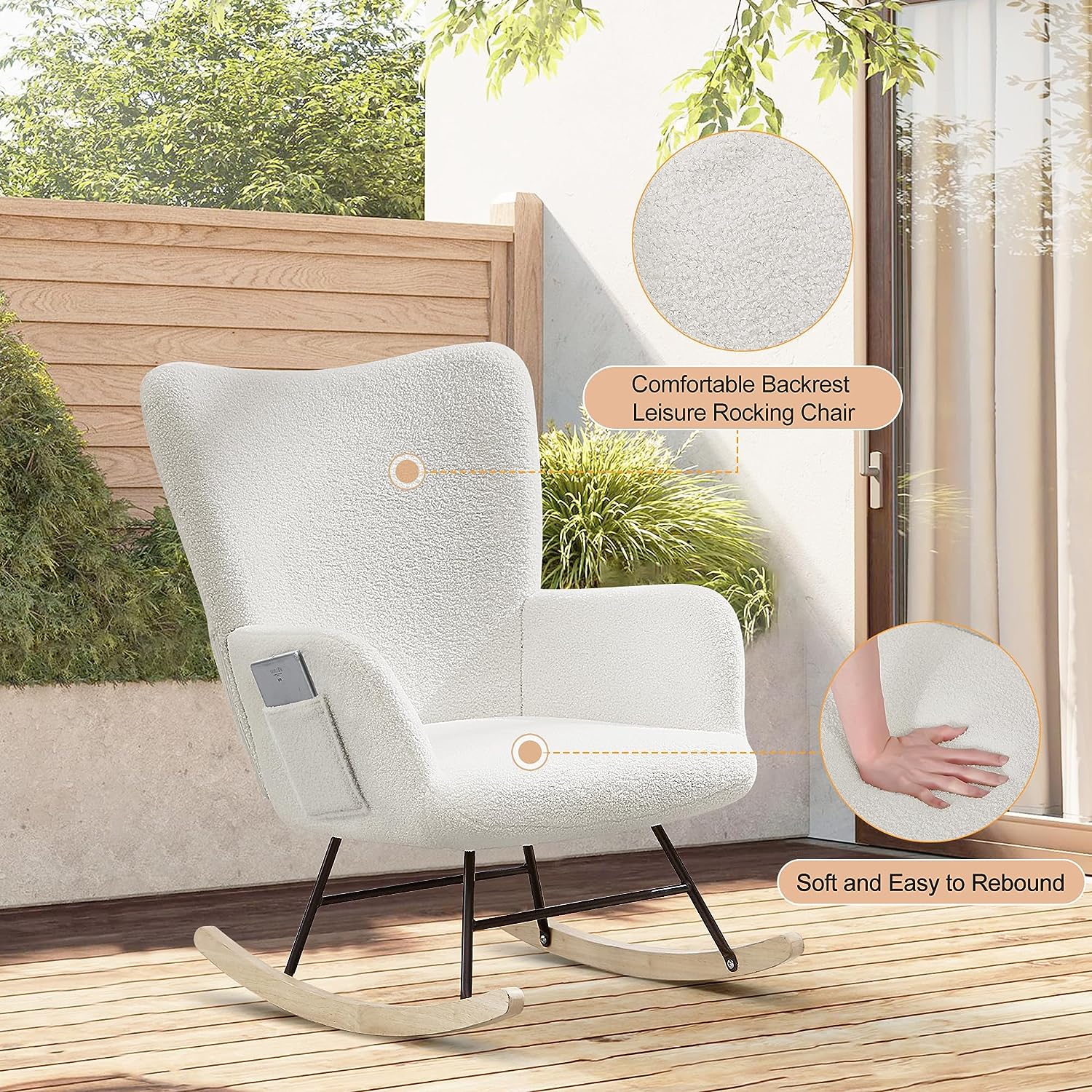 VECELO Rocking Chair, Modern Upholstered Teddy Fabric Nursery Glider