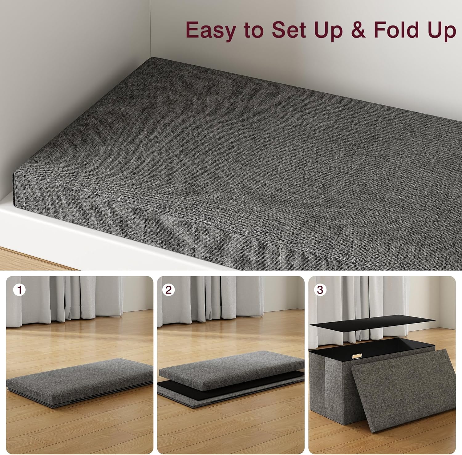 VECELO 43'' Folding Storage Ottoman Bench