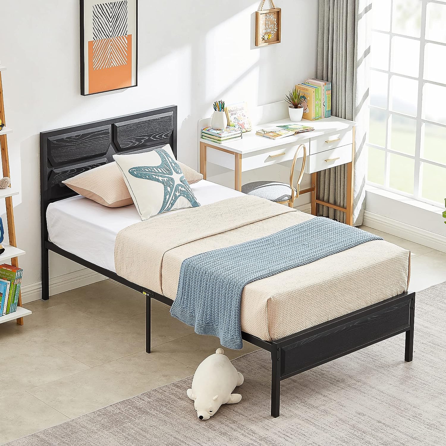 VECELO Metal Bed Frame Platform with Wooden Headboard&Footboard Mattress Foundation