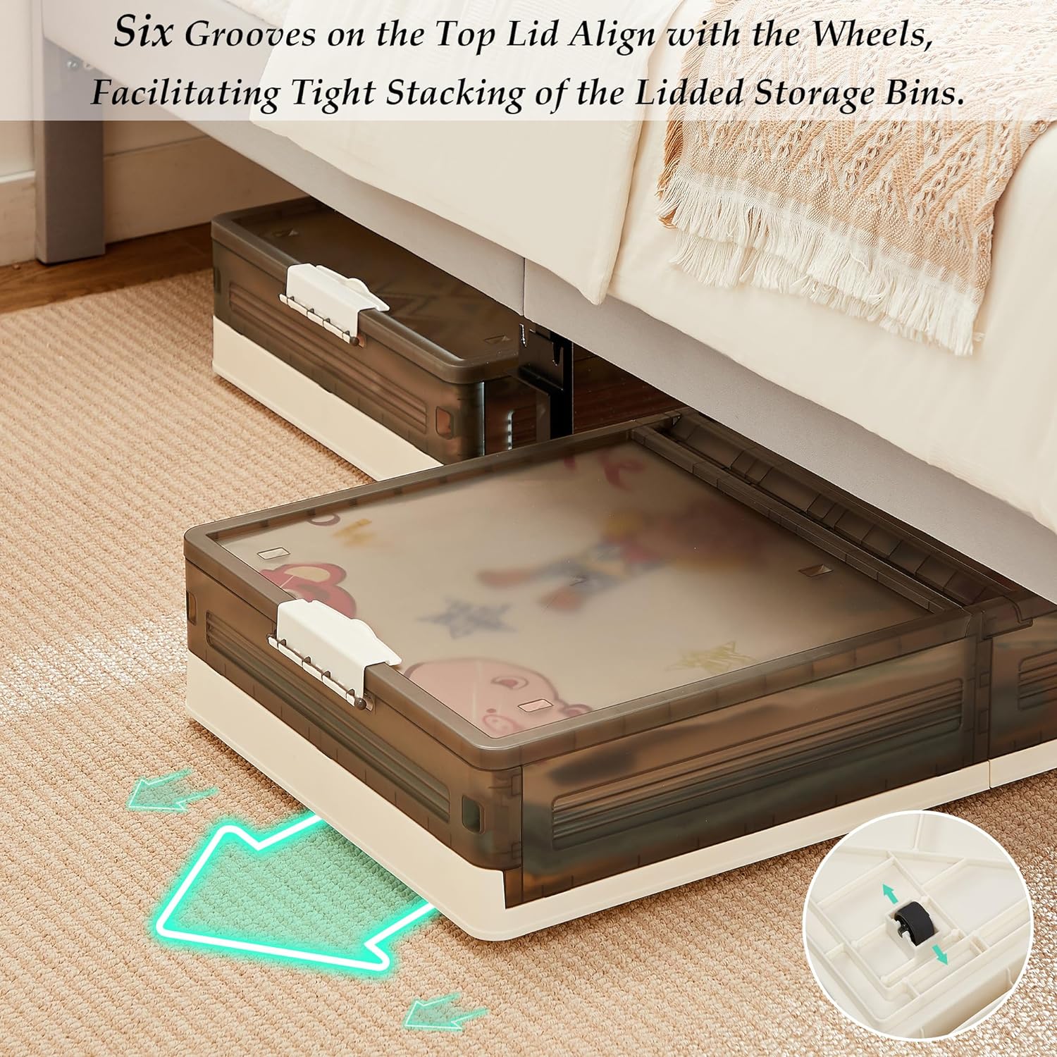 VECELO Under Bed Storage with Wheels,Stackable Under Bed Storage Containers