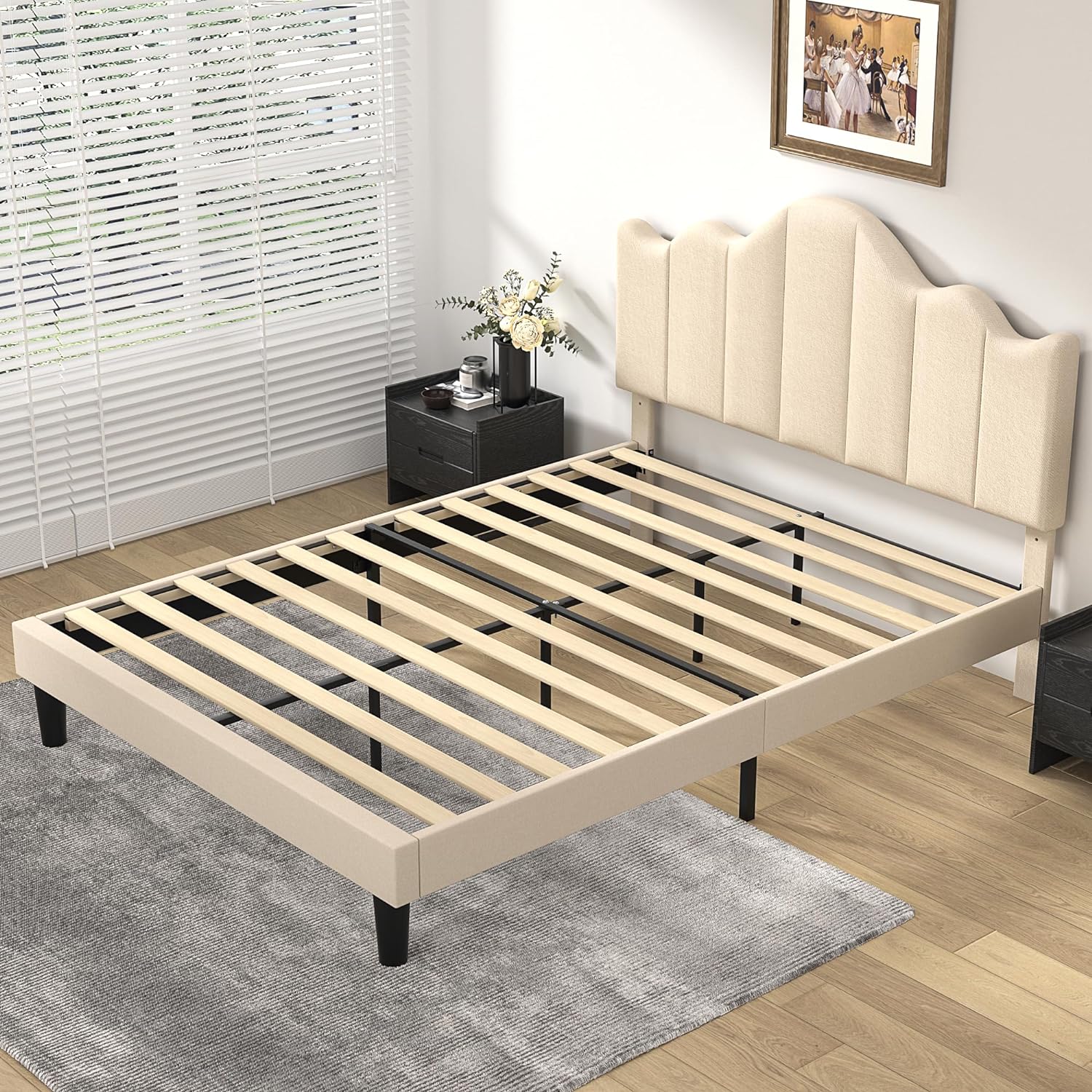VECELO Upholstered Platform Bed,Mattress Foundation with Headboard