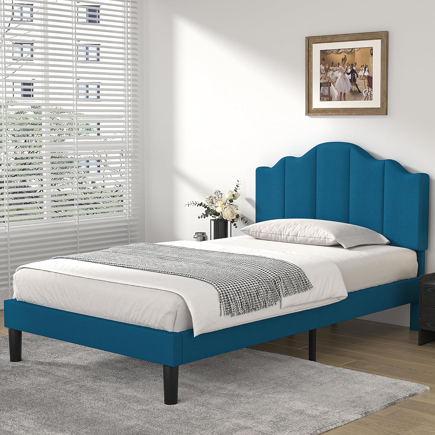 VECELO Upholstered Platform Bed,Mattress Foundation with Headboard
