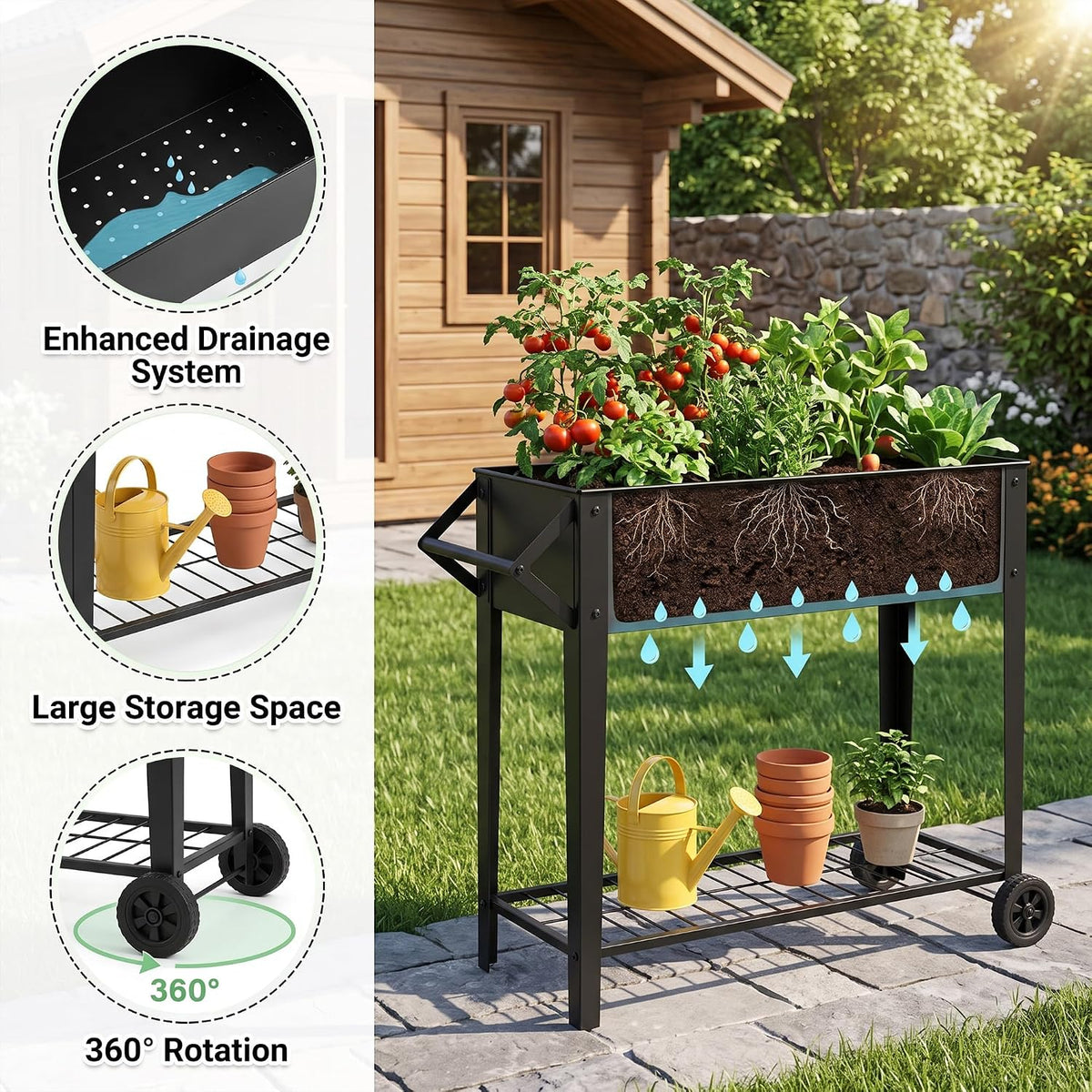 VECELO Elevated Raised Garden Bed with Wheels