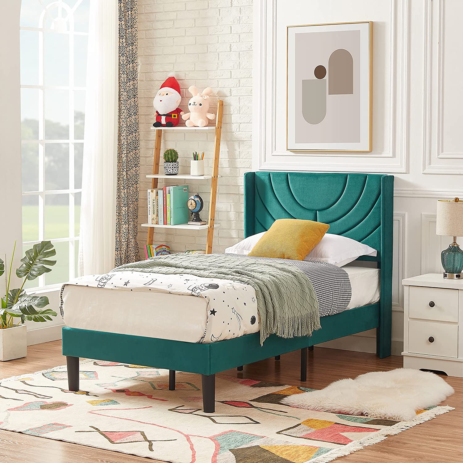 VECELO Upholstered Platform Bed Frame with Adjustable Fabric Headboard