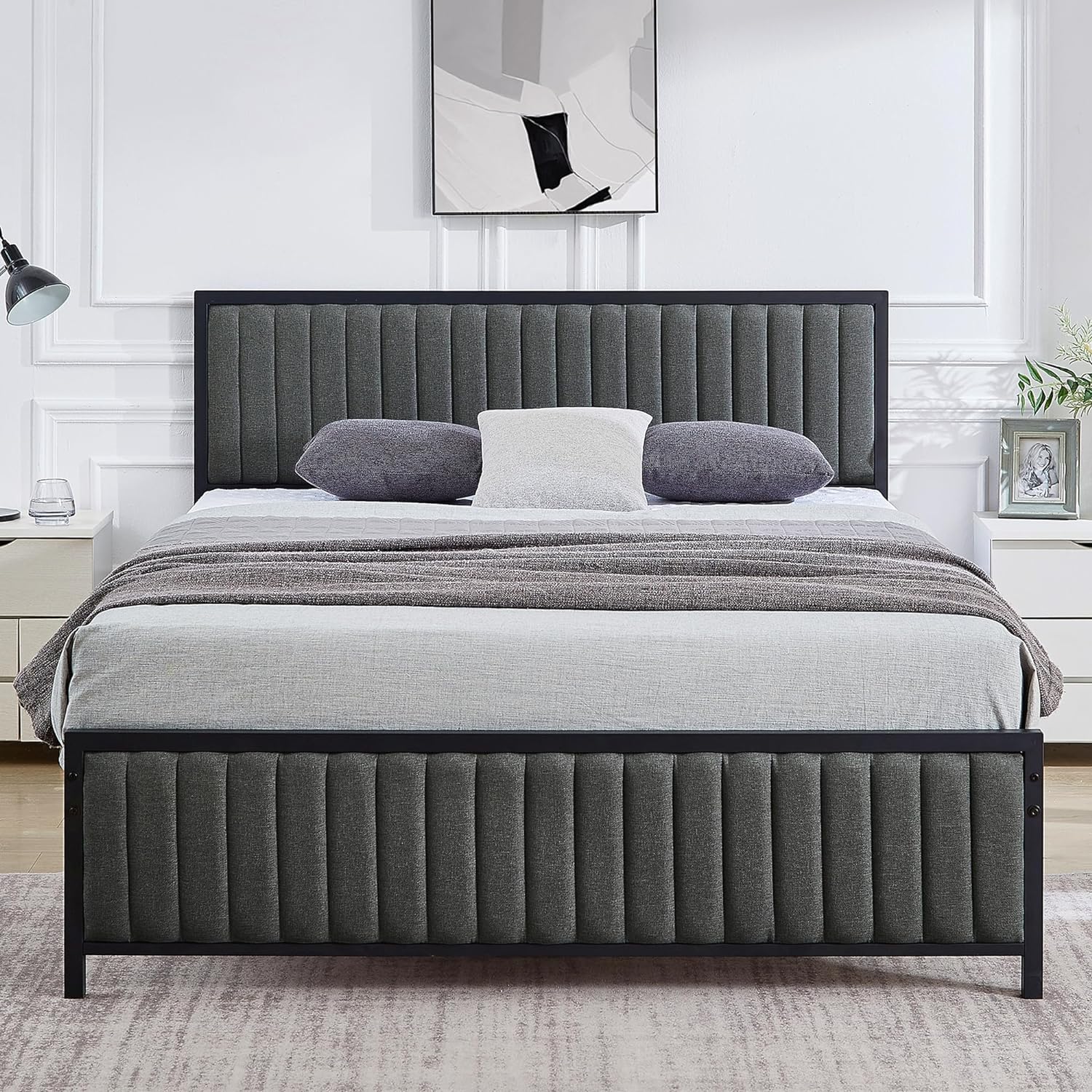 VECELO Bed Frame with Upholstered Tufted Headboard & Footboard - VECELO