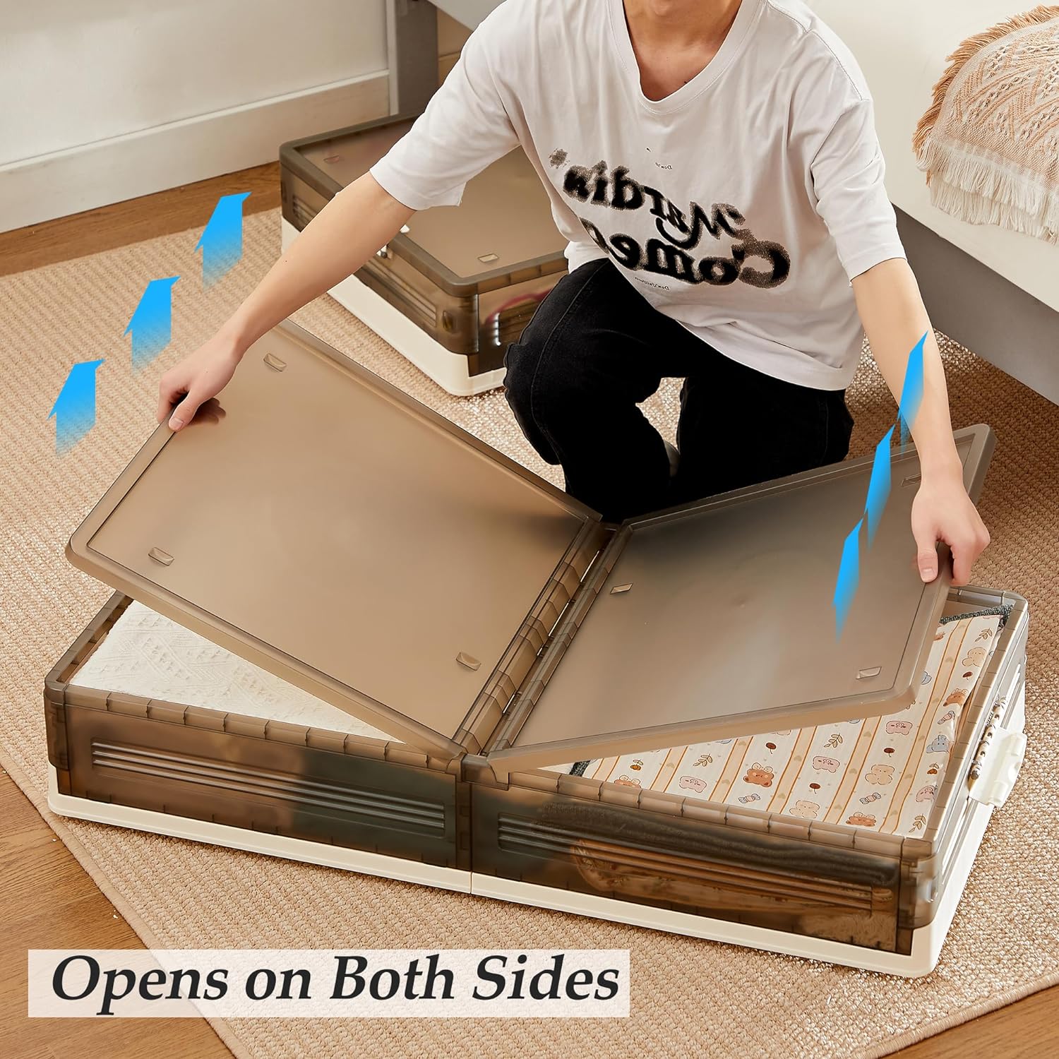 VECELO Under Bed Storage with Wheels,Stackable Under Bed Storage Containers