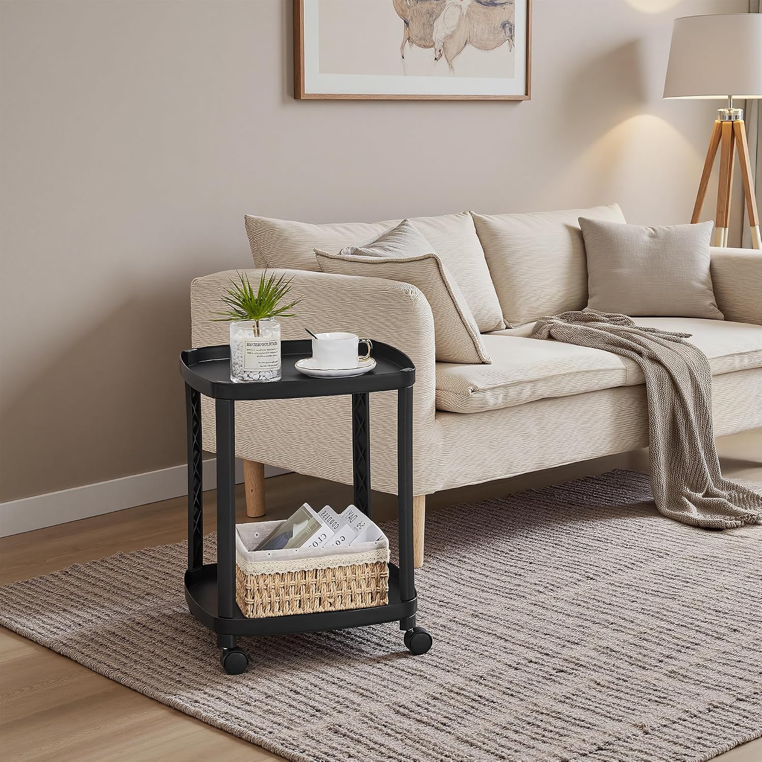 VECELO Rolling End Side Table with Lockable Wheels