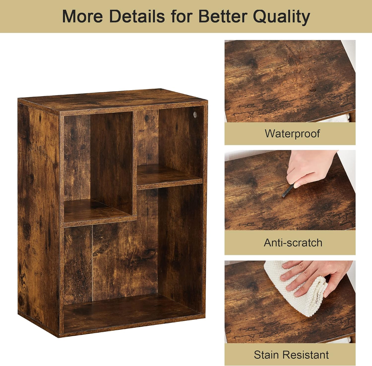 VECELO 3-Cube Wide Open Bookcase, Small Bookshelf 2-Tier Storage Organizer - VECELO