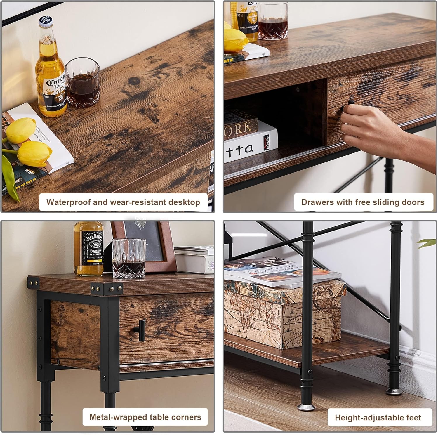 VECELO Console Table with Drawers, Narrow Wood Sofa Accent Furniture with Storage Shelf - VECELO