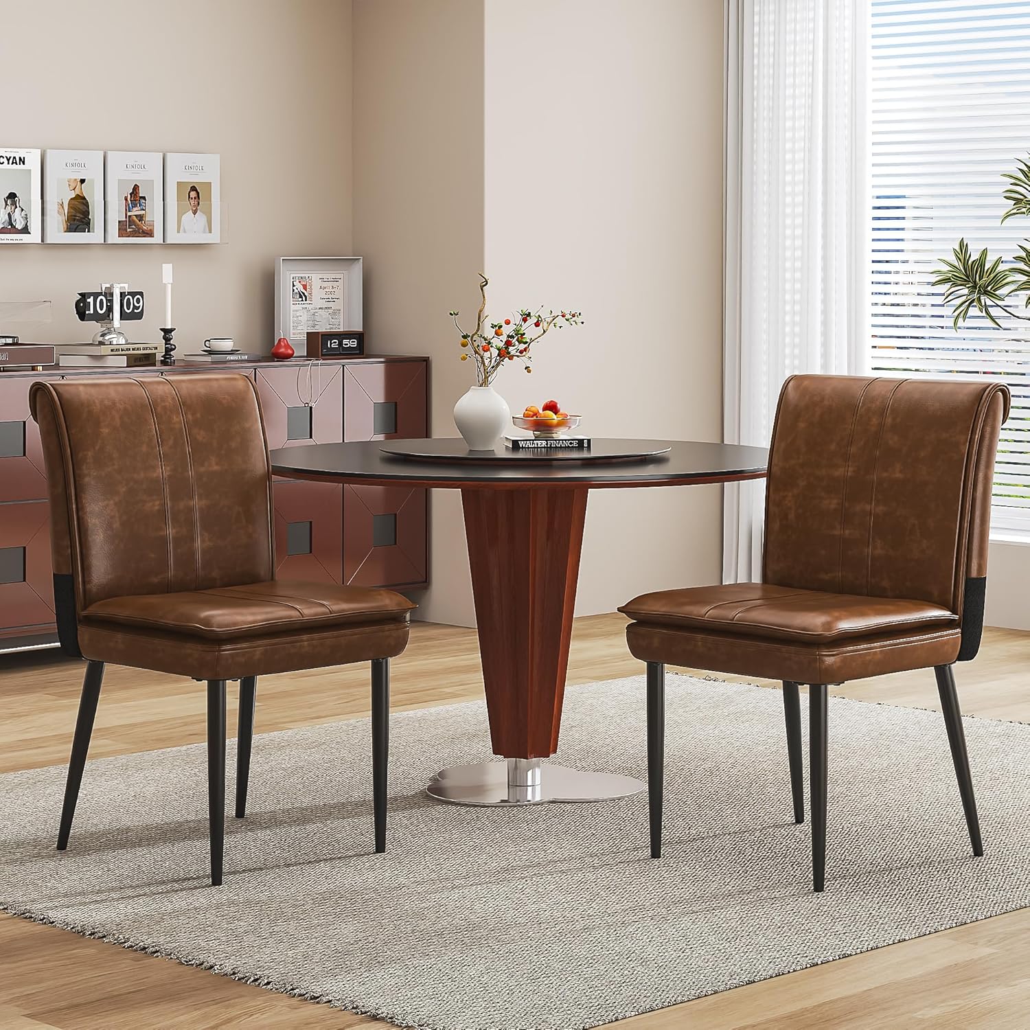 VECELO Upholstered PU Dining Chairs Set of 2
