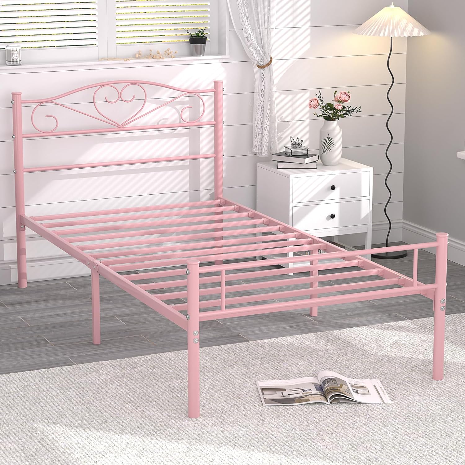 VECELO Metal Platform Bed Frame Mattress Foundation Decorative Headboard & Footboard - VECELO