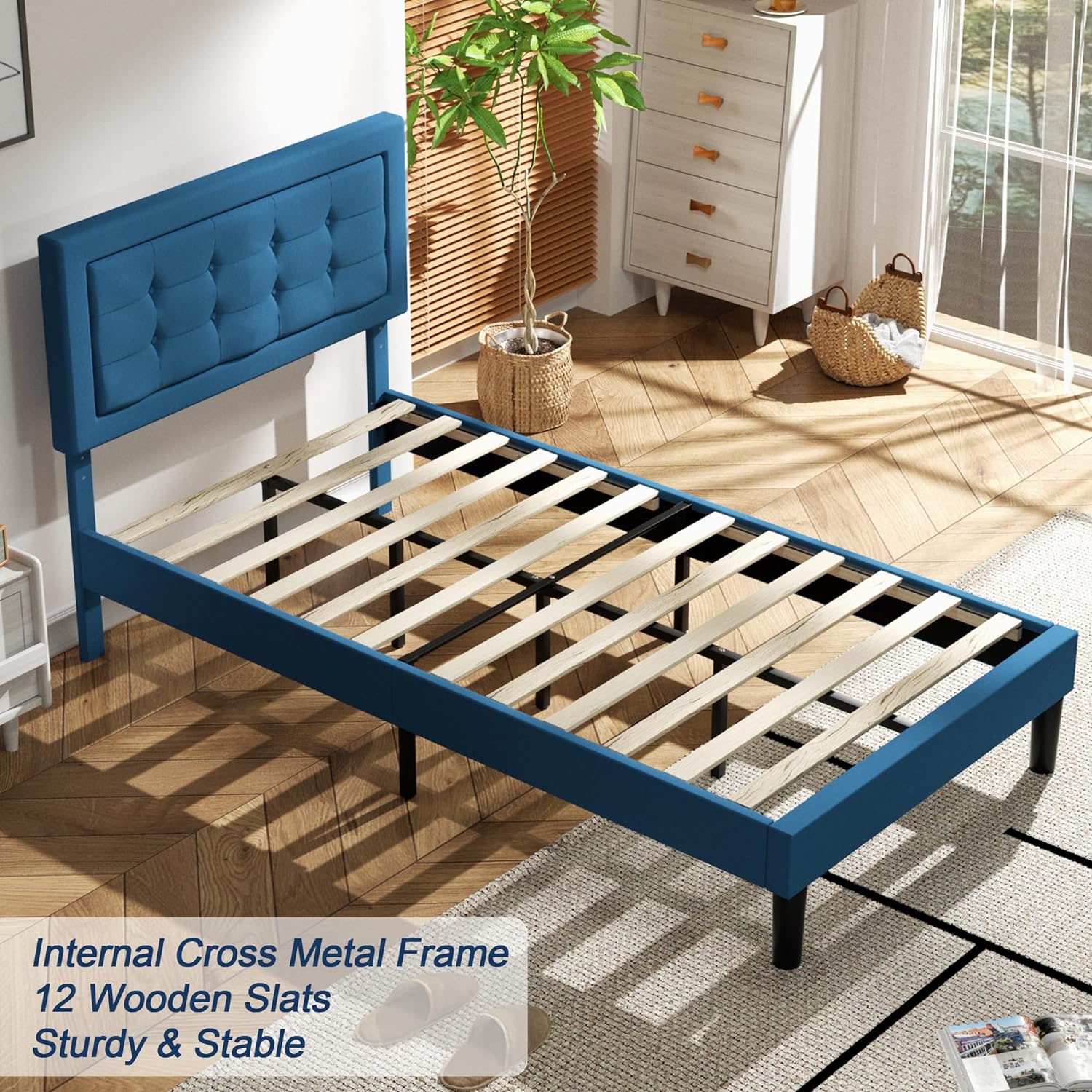 VECELO Upholstered Platform Bed Frame with Height Adjustable Headboard - VECELO