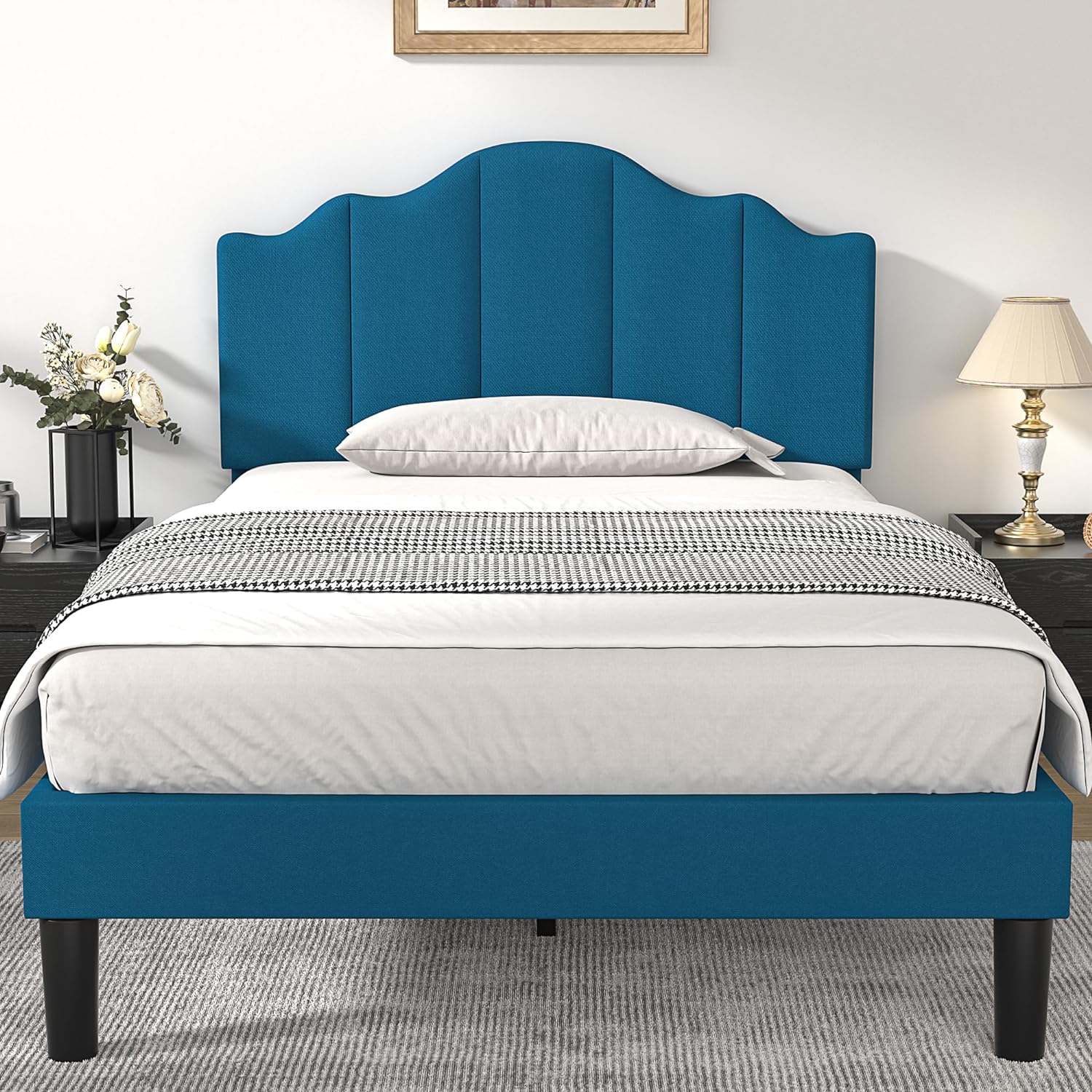 VECELO Upholstered Platform Bed,Mattress Foundation with Headboard