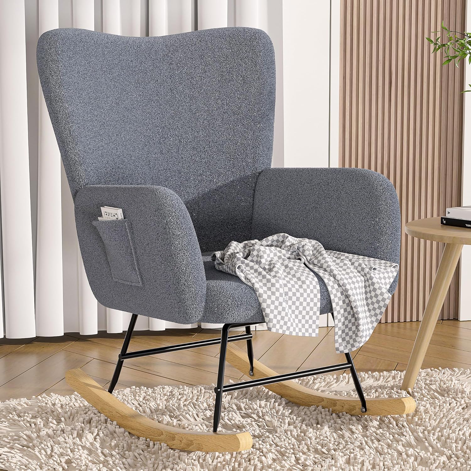 VECELO Rocking Chair, Modern Upholstered Teddy Fabric Nursery Glider