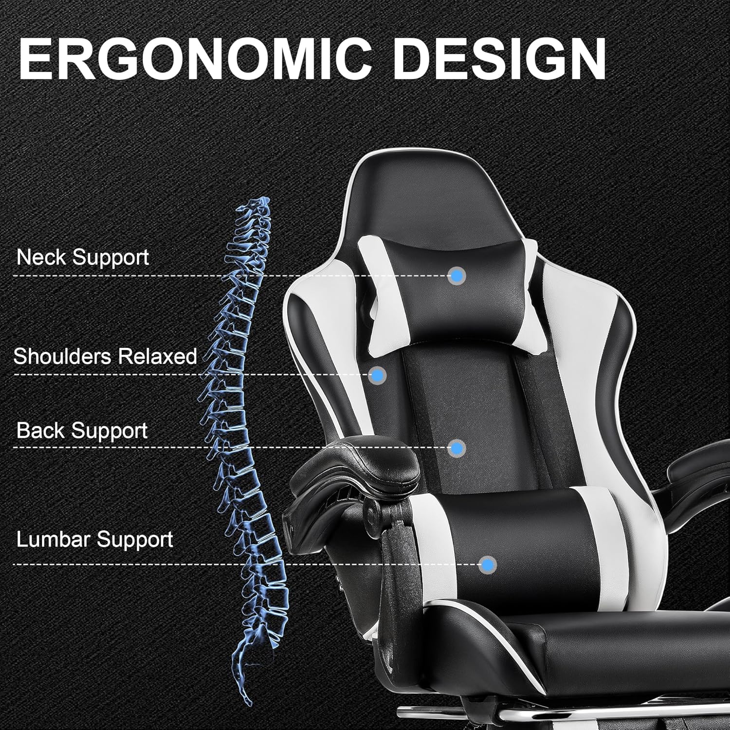 VECELO Ergonomic Gaming Chair with Footrest