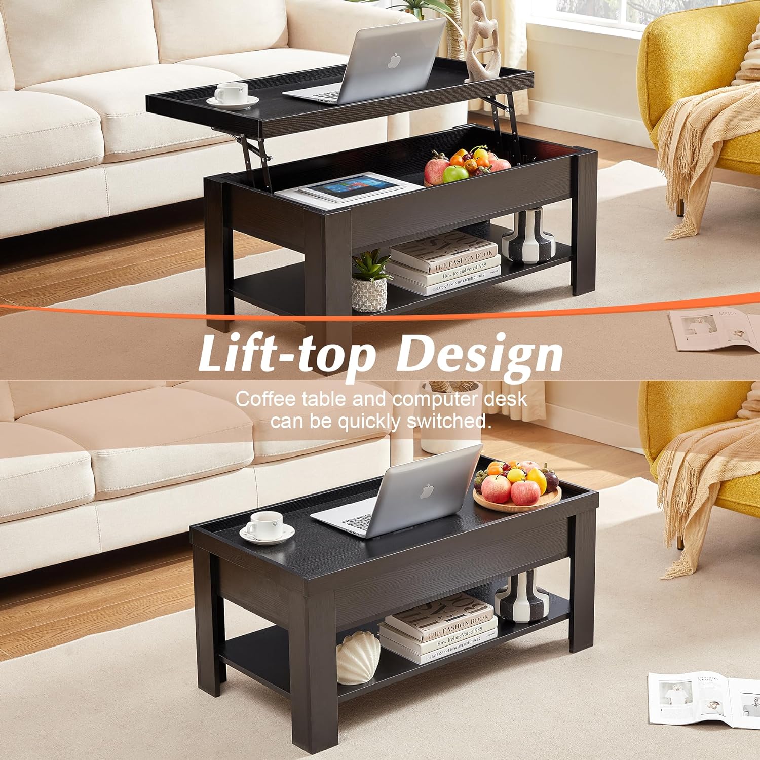 VECELO Lift Top Coffee Table with Storage Shelf