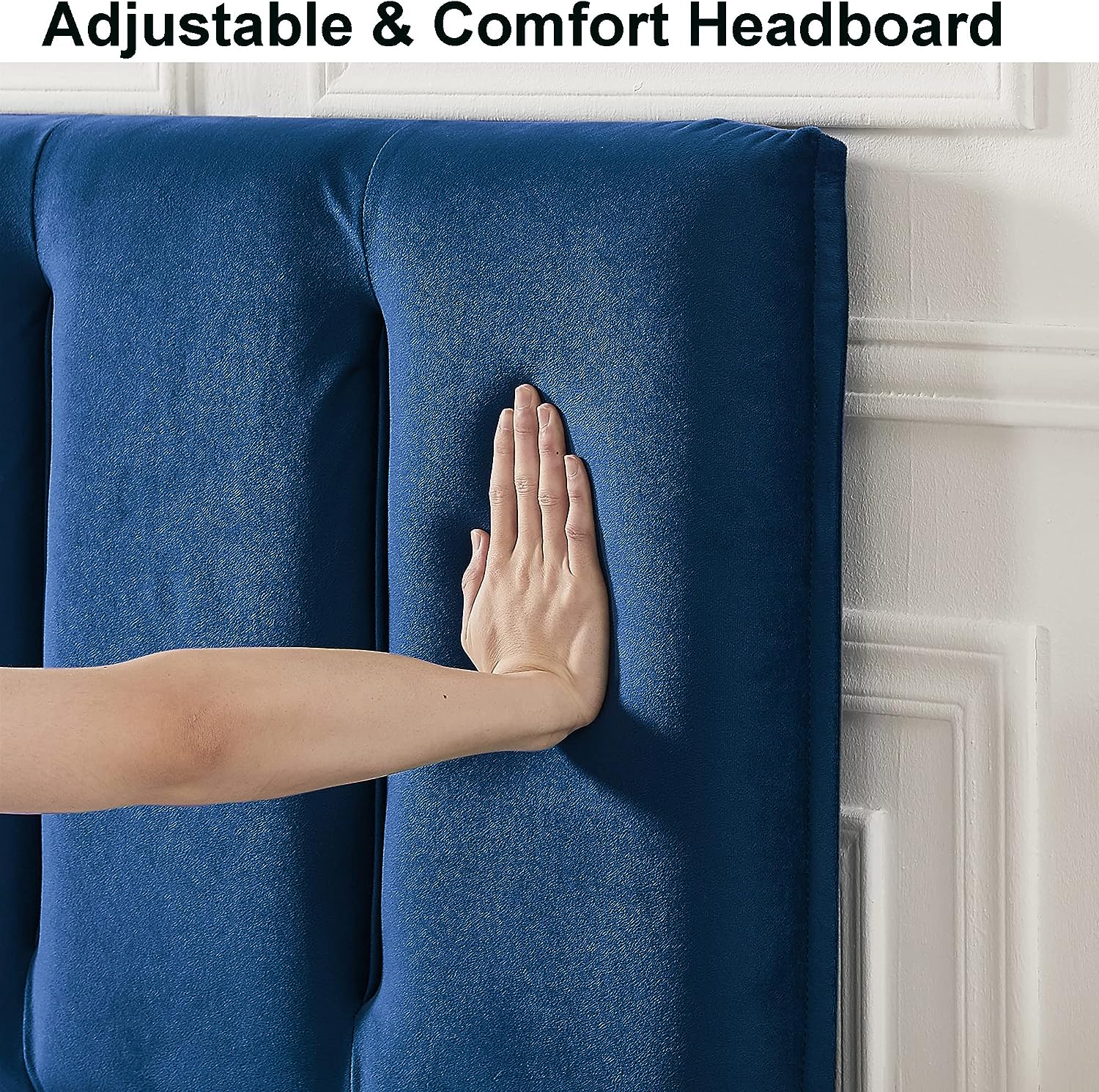 VECELO Modern Upholstered Platform Bedframe, Adjustable Headboard