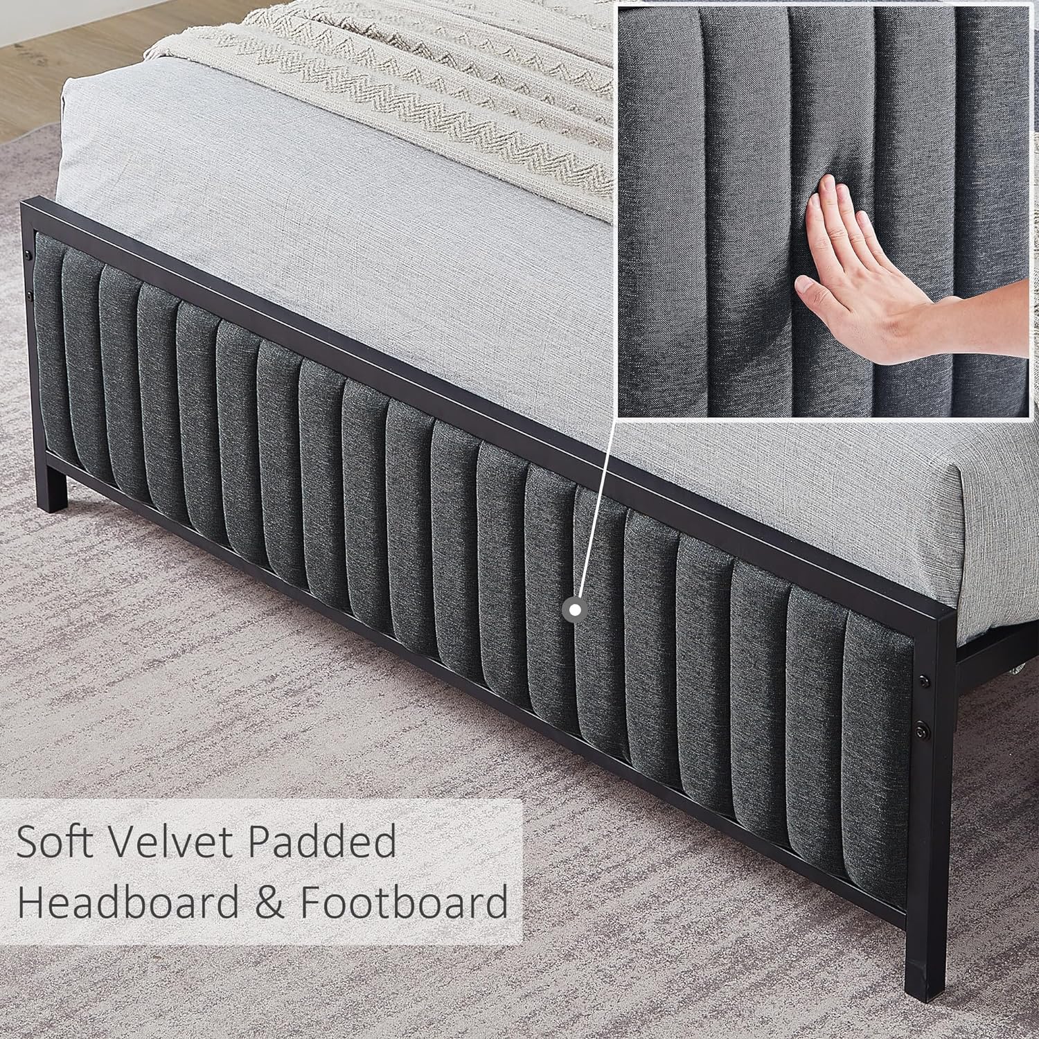 VECELO Bed Frame with Upholstered Tufted Headboard & Footboard - VECELO