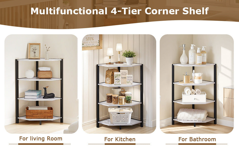 VECELO 31" Tall Corner Shelf/4-Tier Display Shelves with Metal Frame