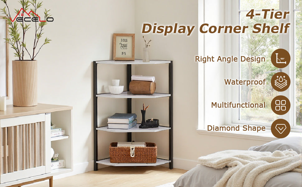 VECELO 31" Tall Corner Shelf/4-Tier Display Shelves with Metal Frame