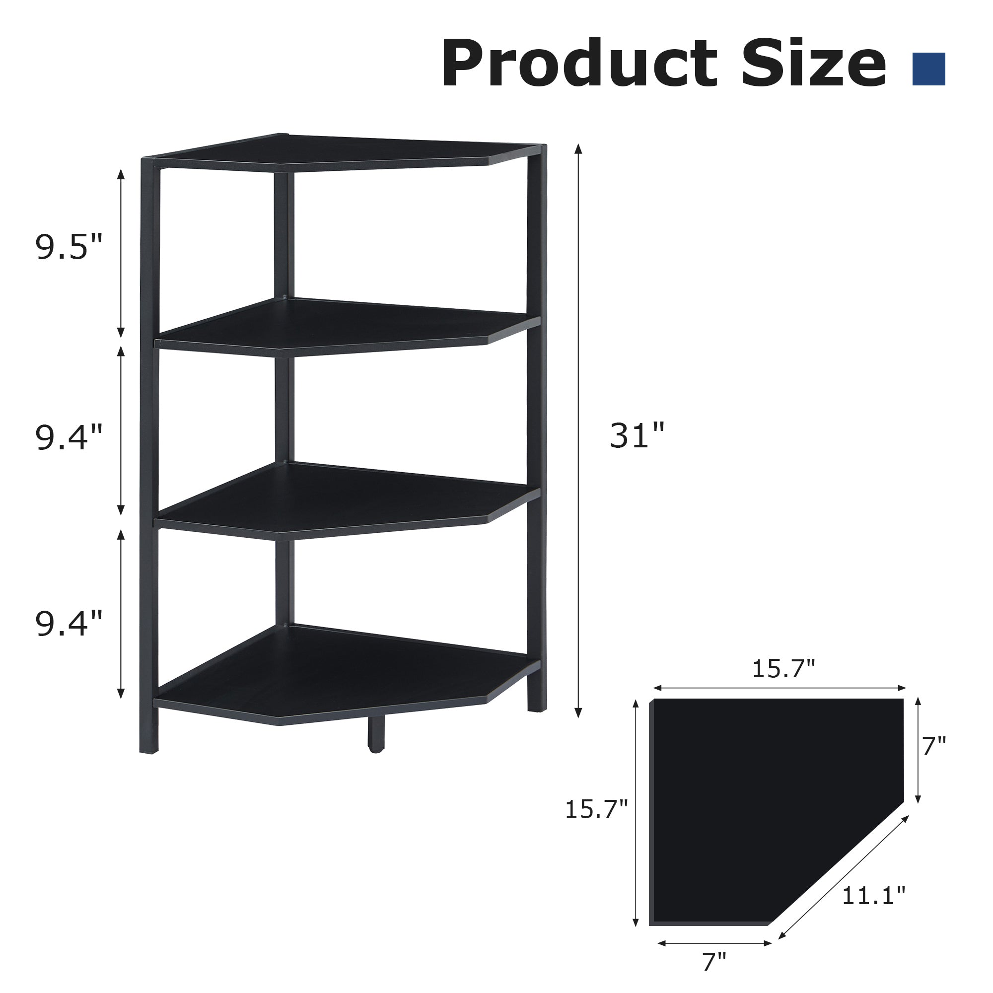 VECELO 31" Tall Corner Shelf/4-Tier Display Shelves with Metal Frame
