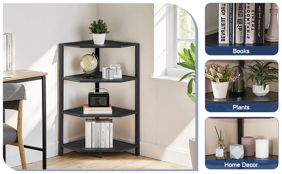VECELO 31" Tall Corner Shelf/4-Tier Display Shelves with Metal Frame