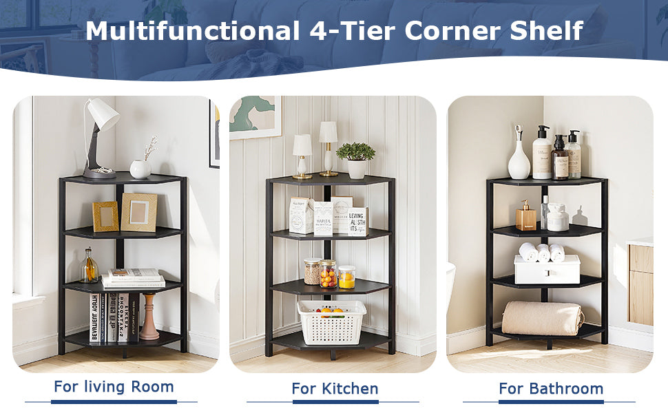 VECELO 31" Tall Corner Shelf/4-Tier Display Shelves with Metal Frame