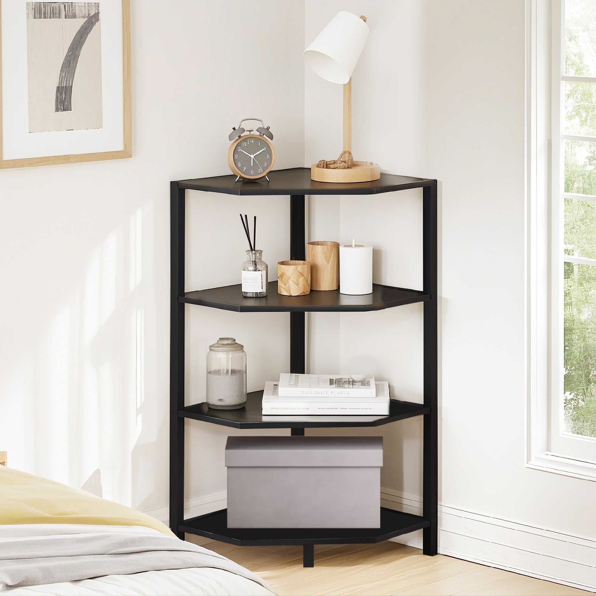 VECELO 31" Tall Corner Shelf/4-Tier Display Shelves with Metal Frame