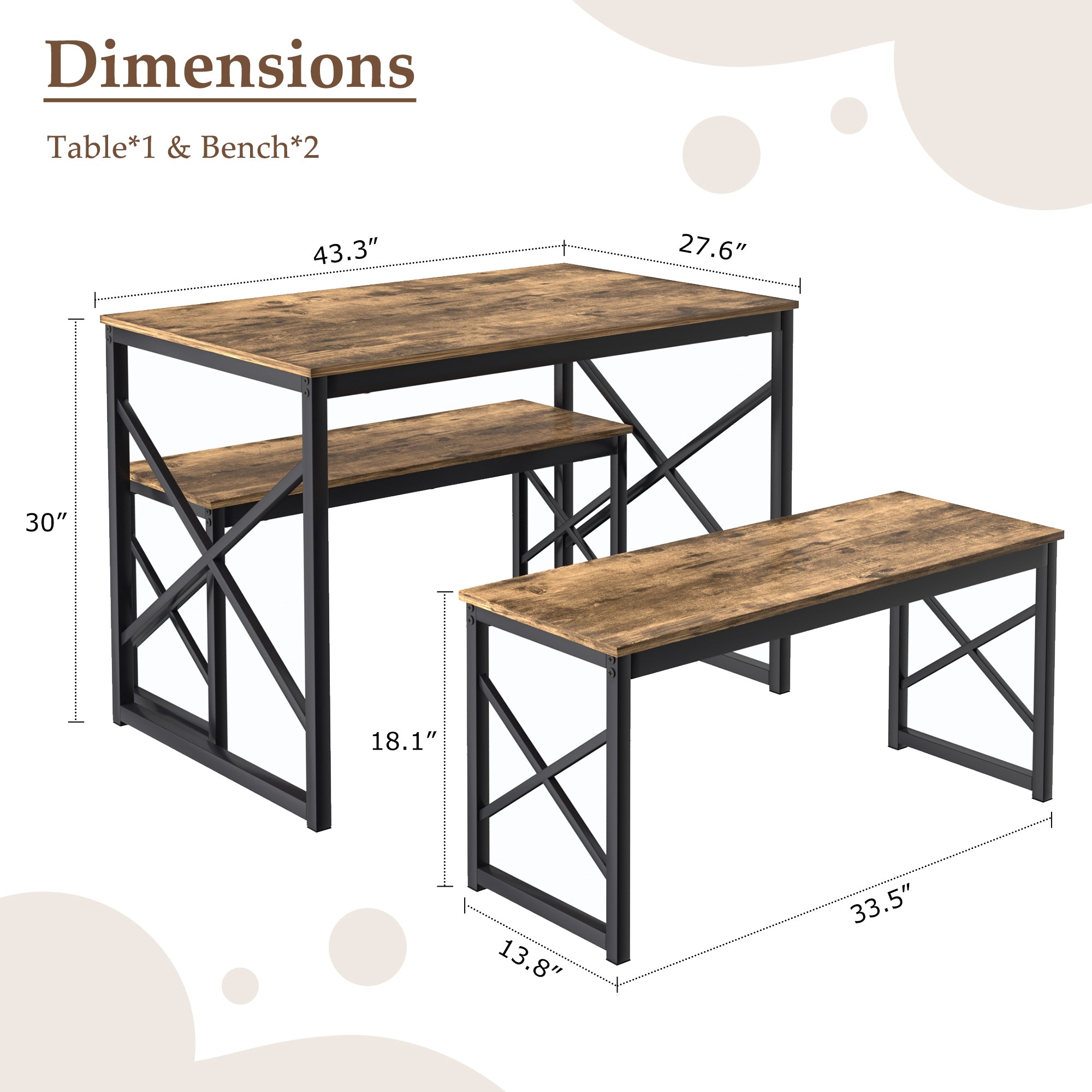 VECELO Kitchen Table with 2 Benches for 4 - VECELO