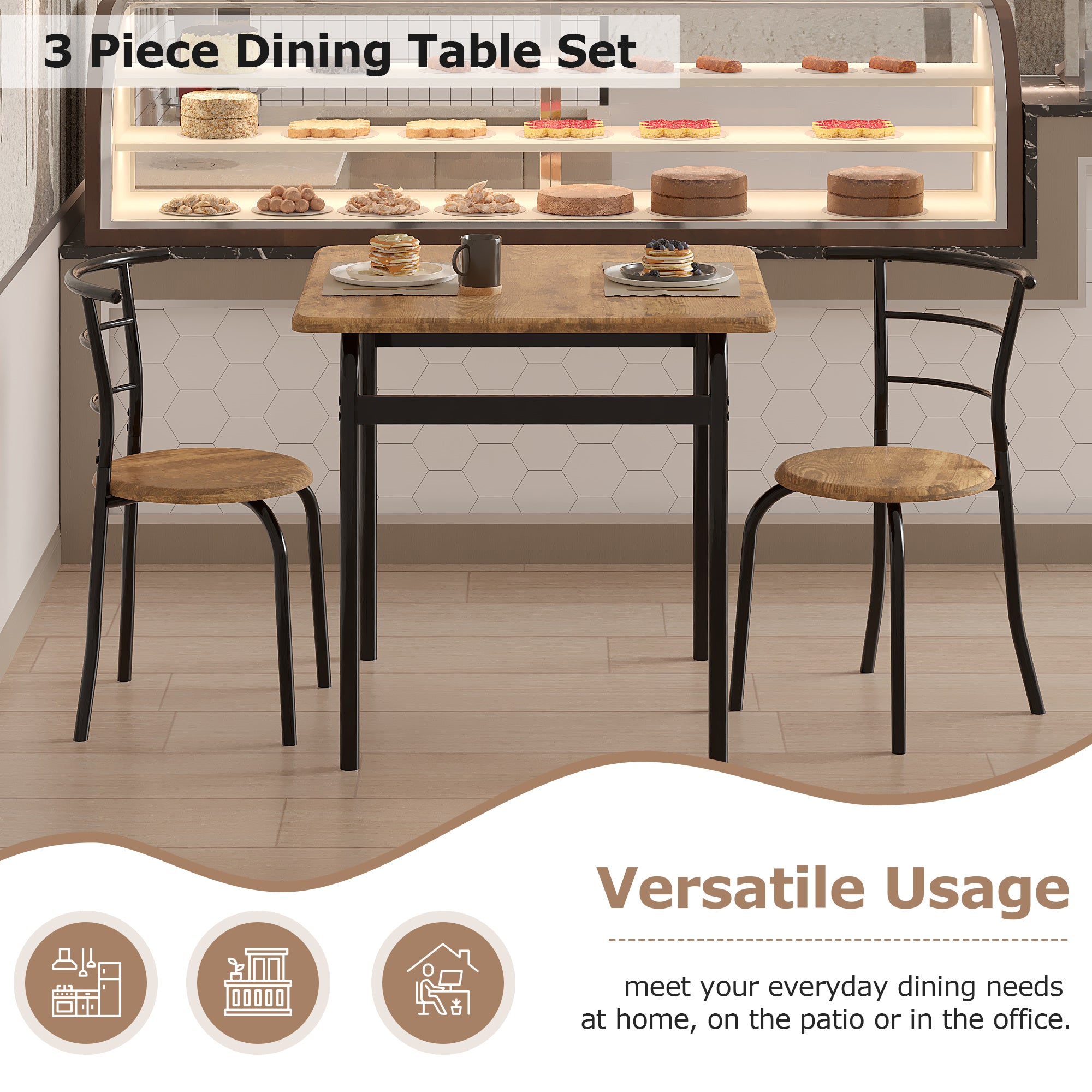 VECELO 3-Piece Dining Table & Chairs Set for 2