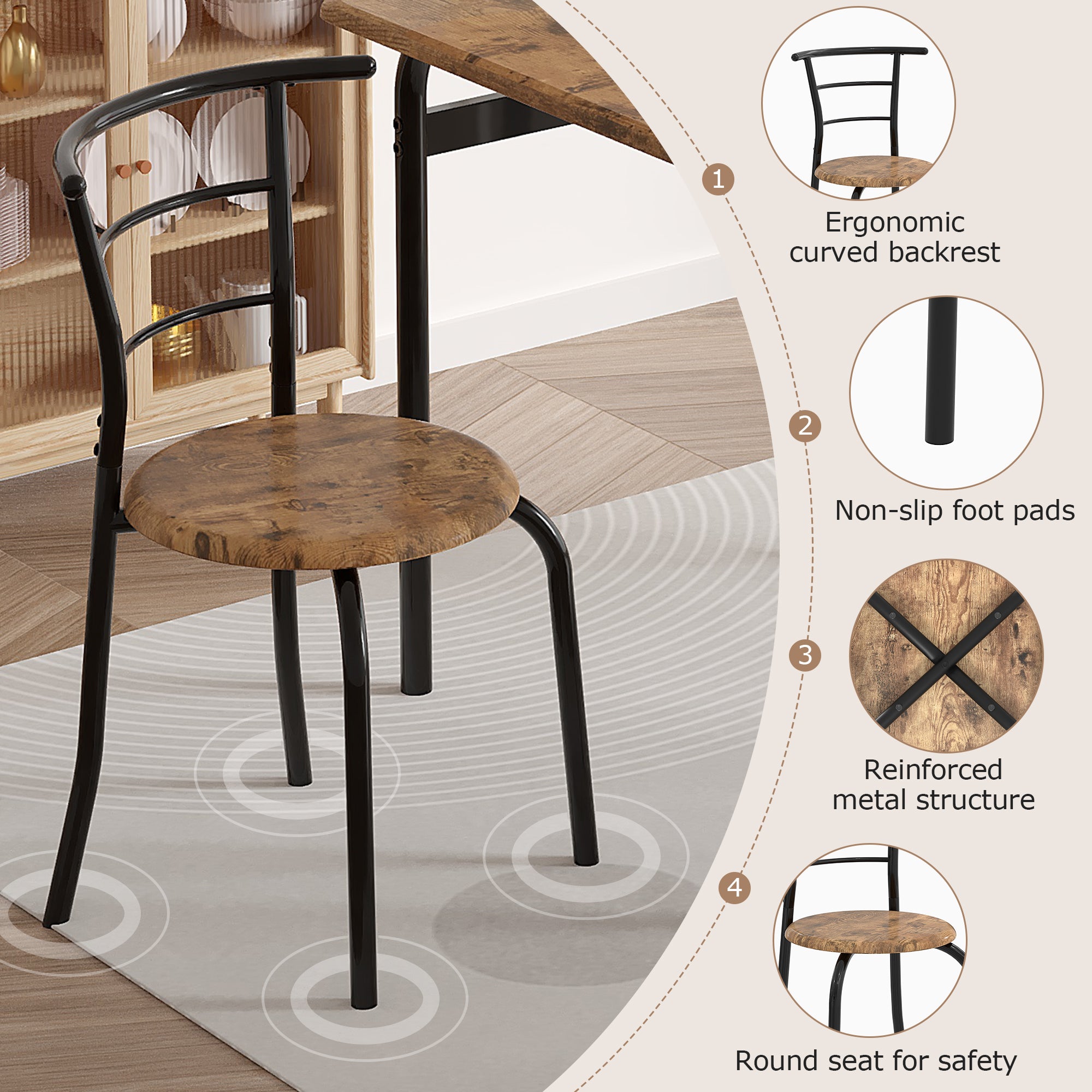 VECELO 3-Piece Dining Table & Chairs Set for 2