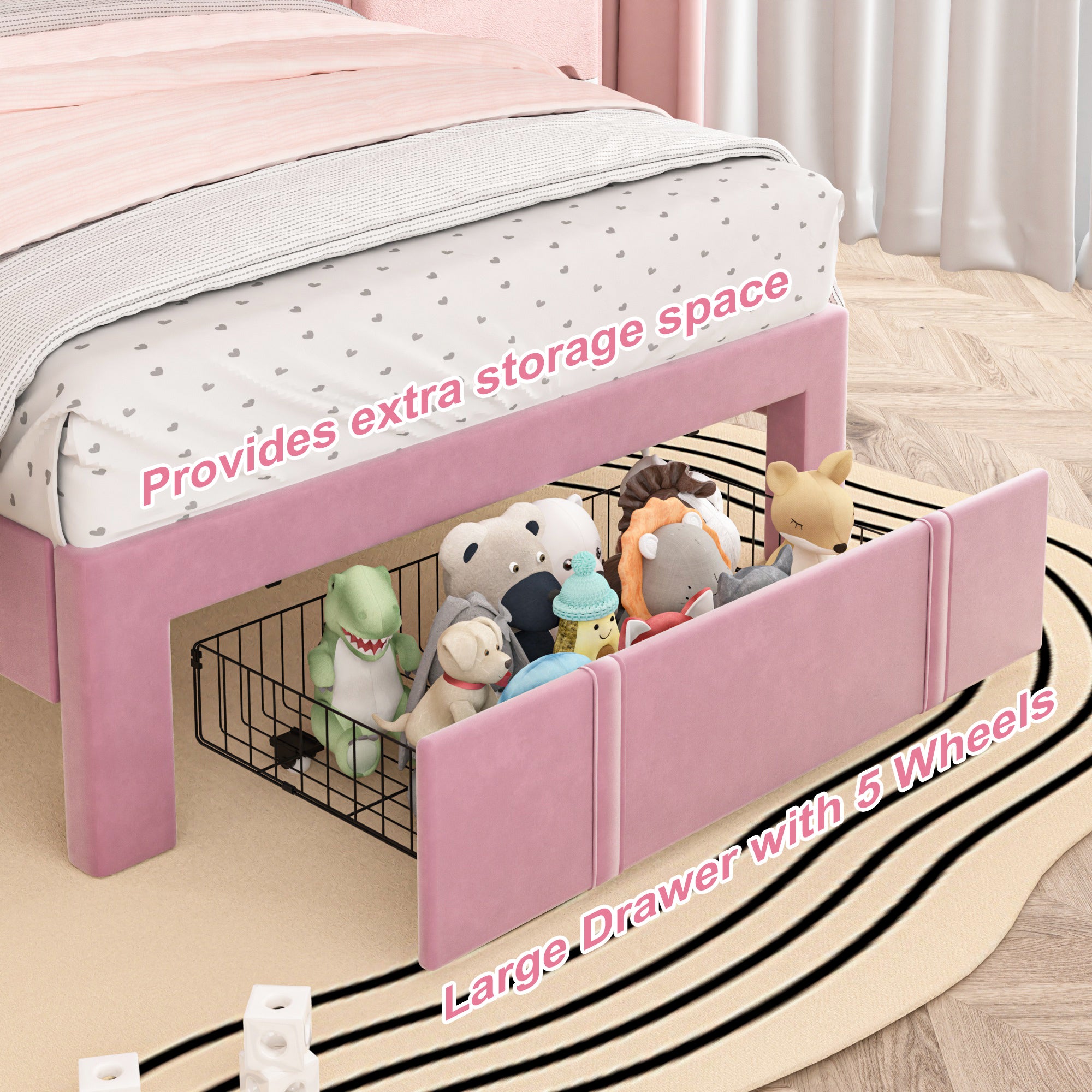 VECELO Twin Upholstered Bed Frame with Storage Drawer