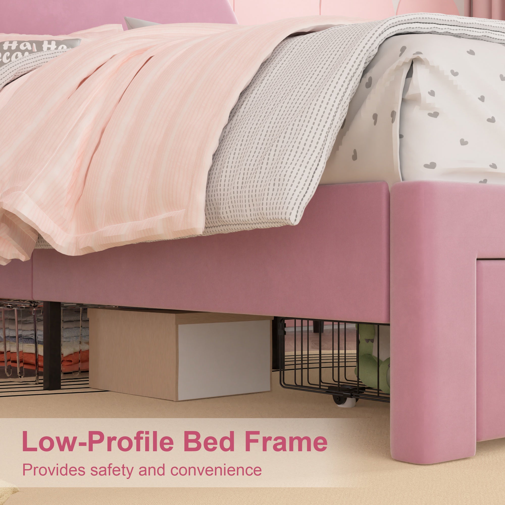 VECELO Twin Upholstered Bed Frame with Storage Drawer