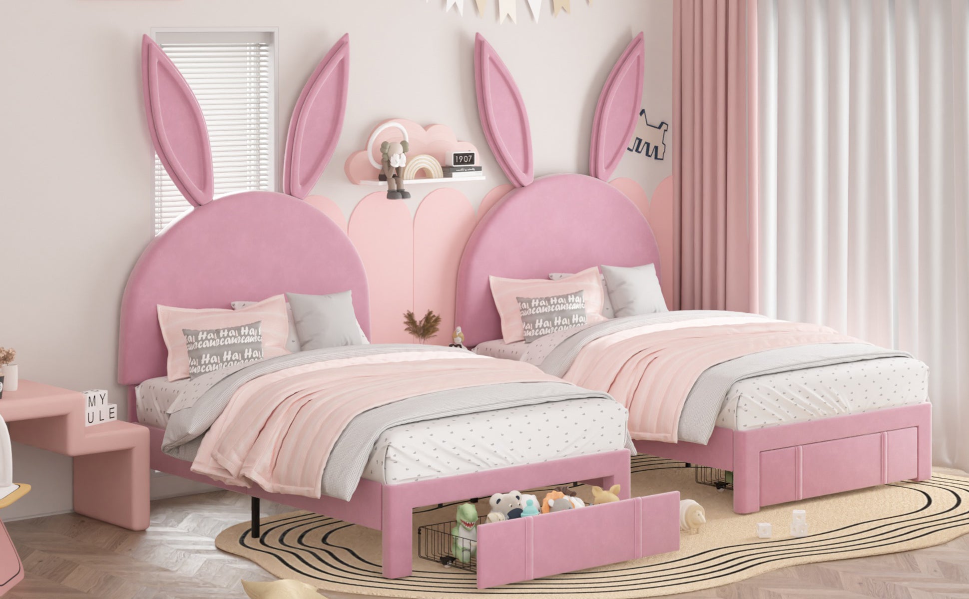 VECELO Twin Upholstered Bed Frame with Storage Drawer