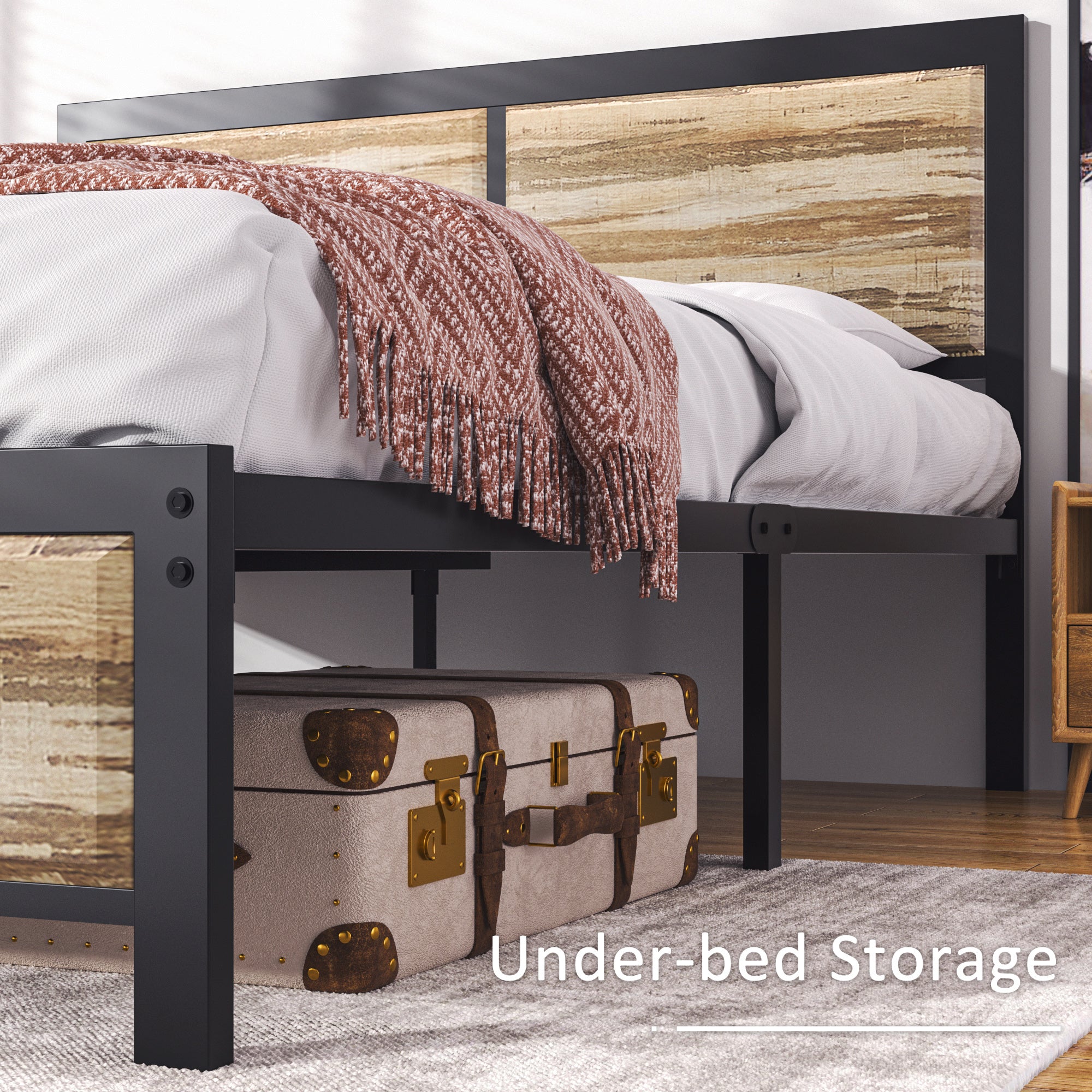 VECELO Platform Bed Frame, Mattress Foundation with Rustic Vintage Wood Headboard