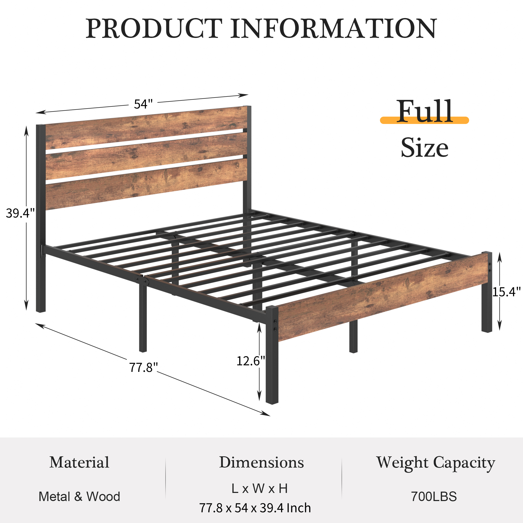 VECELO Platform Bed Frame with Rustic Vintage Wood Headboard/Strong Metal Slats Support