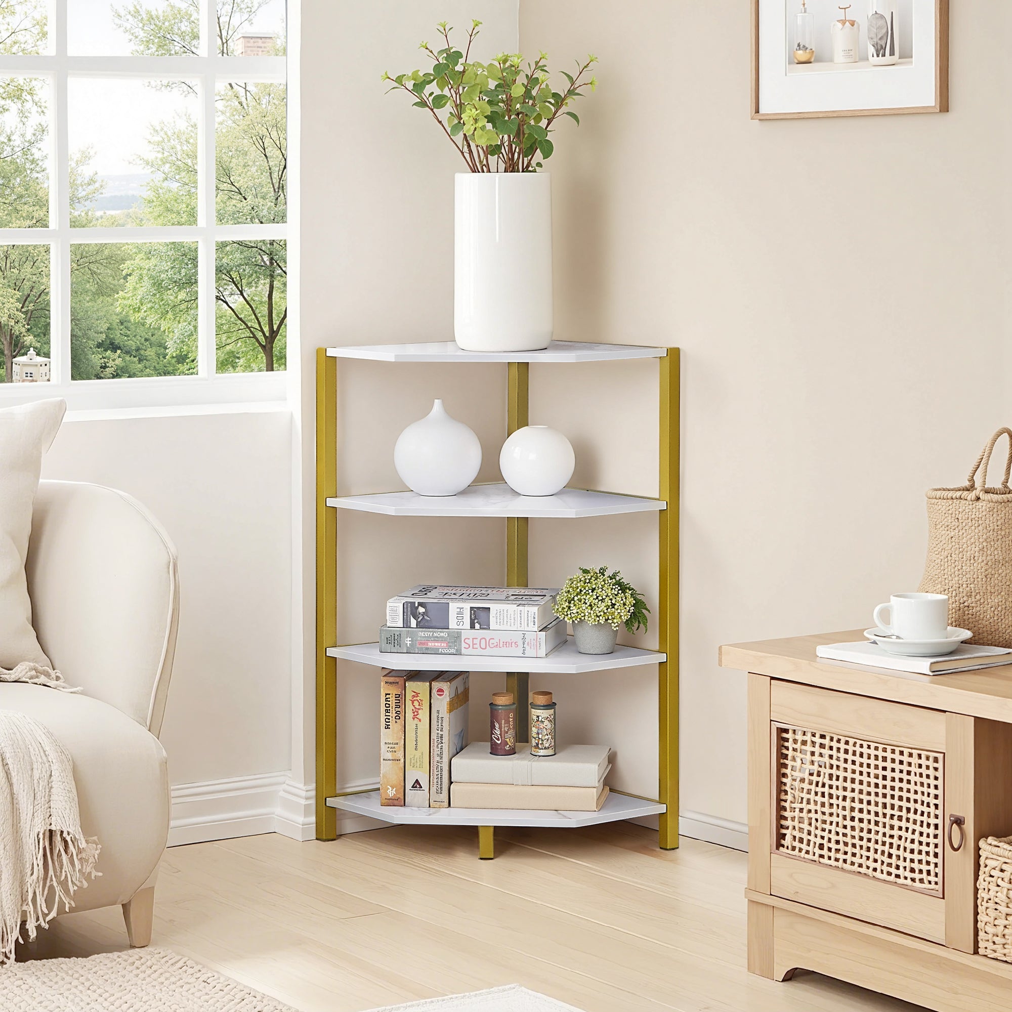 VECELO 31" Tall Corner Shelf/4-Tier Display Shelves with Metal Frame