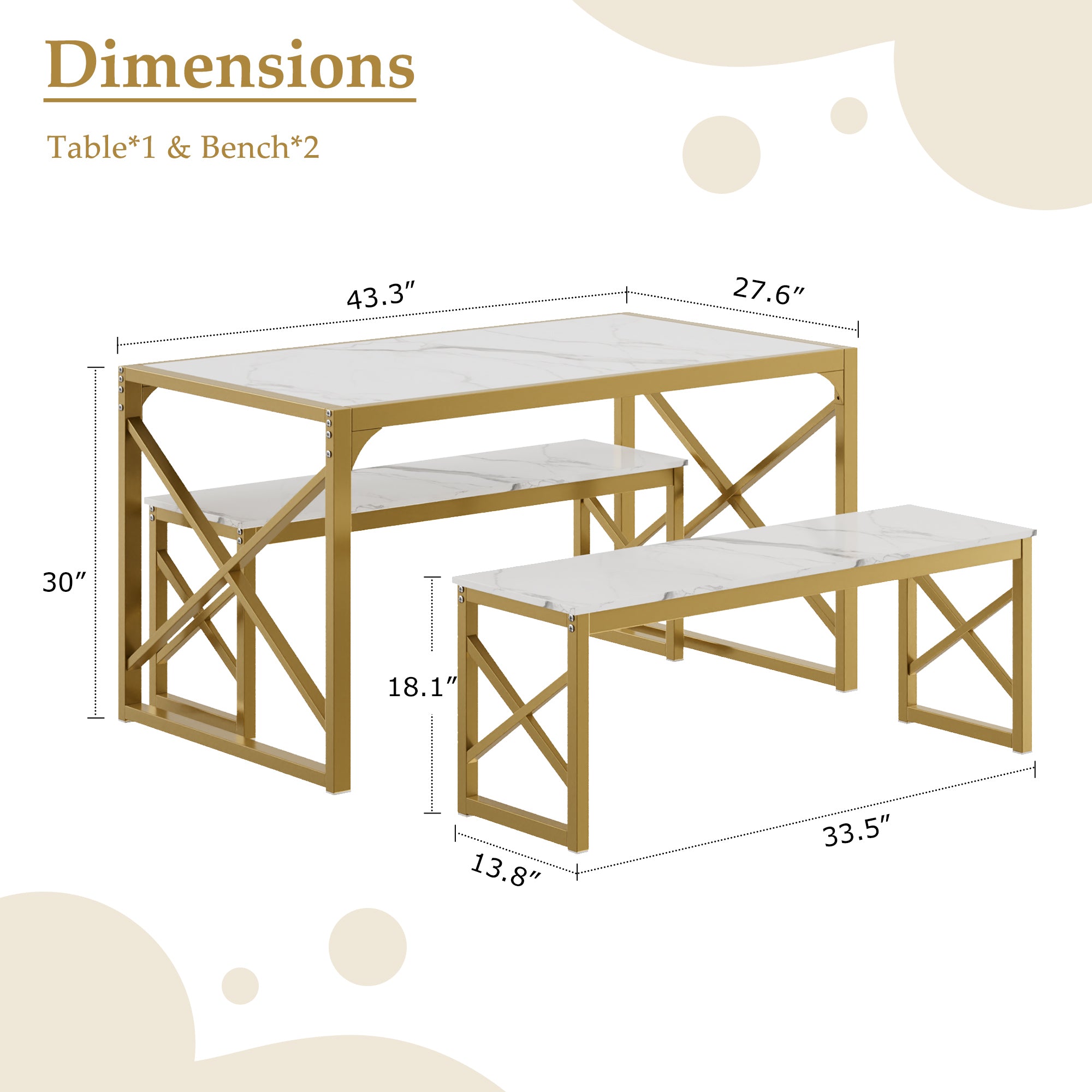 VECELO Kitchen Table with 2 Benches for 4 - VECELO