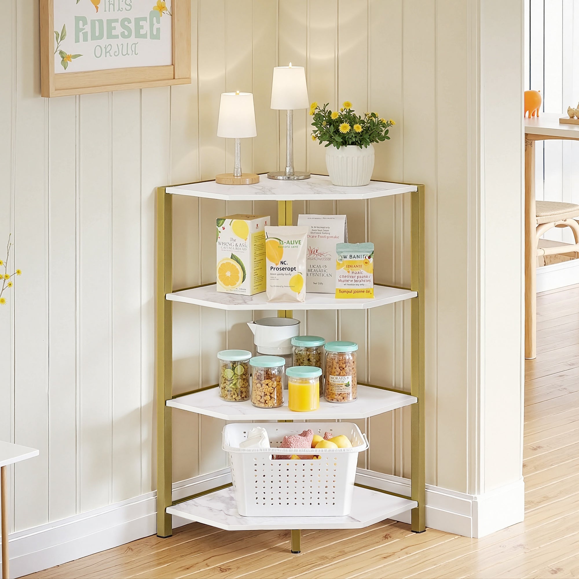 VECELO 31" Tall Corner Shelf/4-Tier Display Shelves with Metal Frame