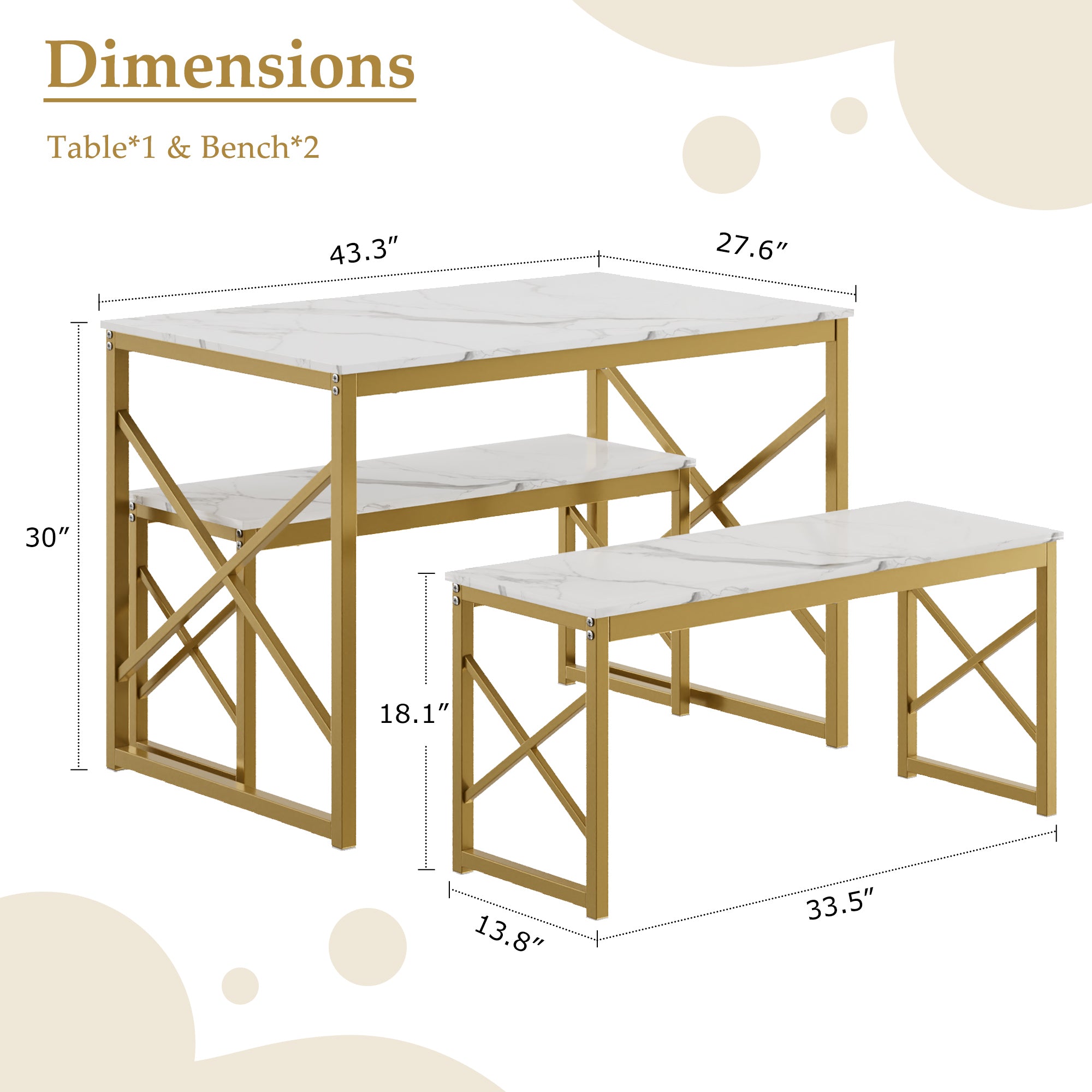 VECELO Kitchen Table with 2 Benches for 4 - VECELO