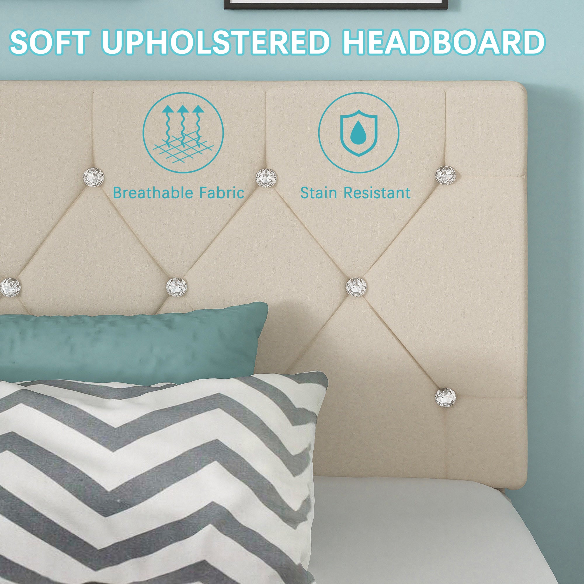 VECELO Twin Size Bed Frame, Upholstered Platform with Adjustable Diamond Tufted Headboard