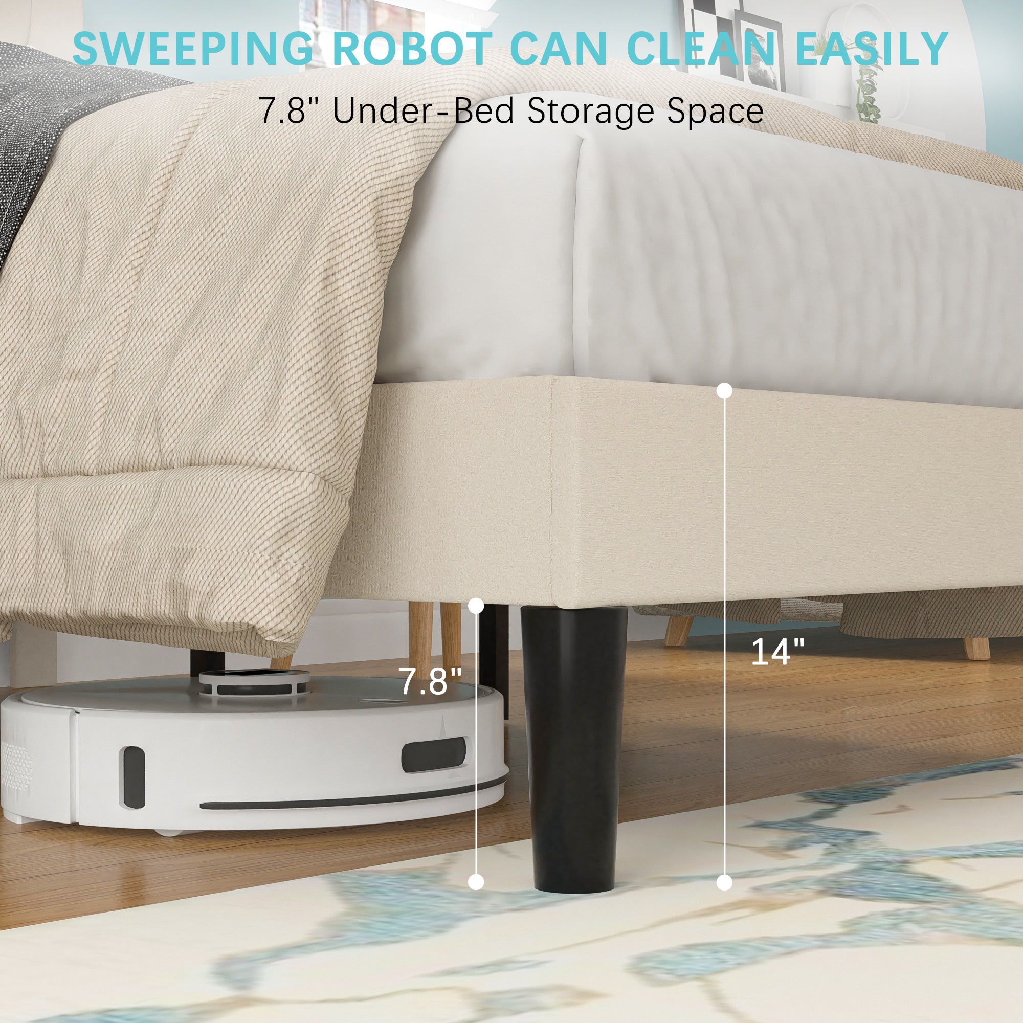 VECELO Twin Size Bed Frame, Upholstered Platform with Adjustable Diamond Tufted Headboard