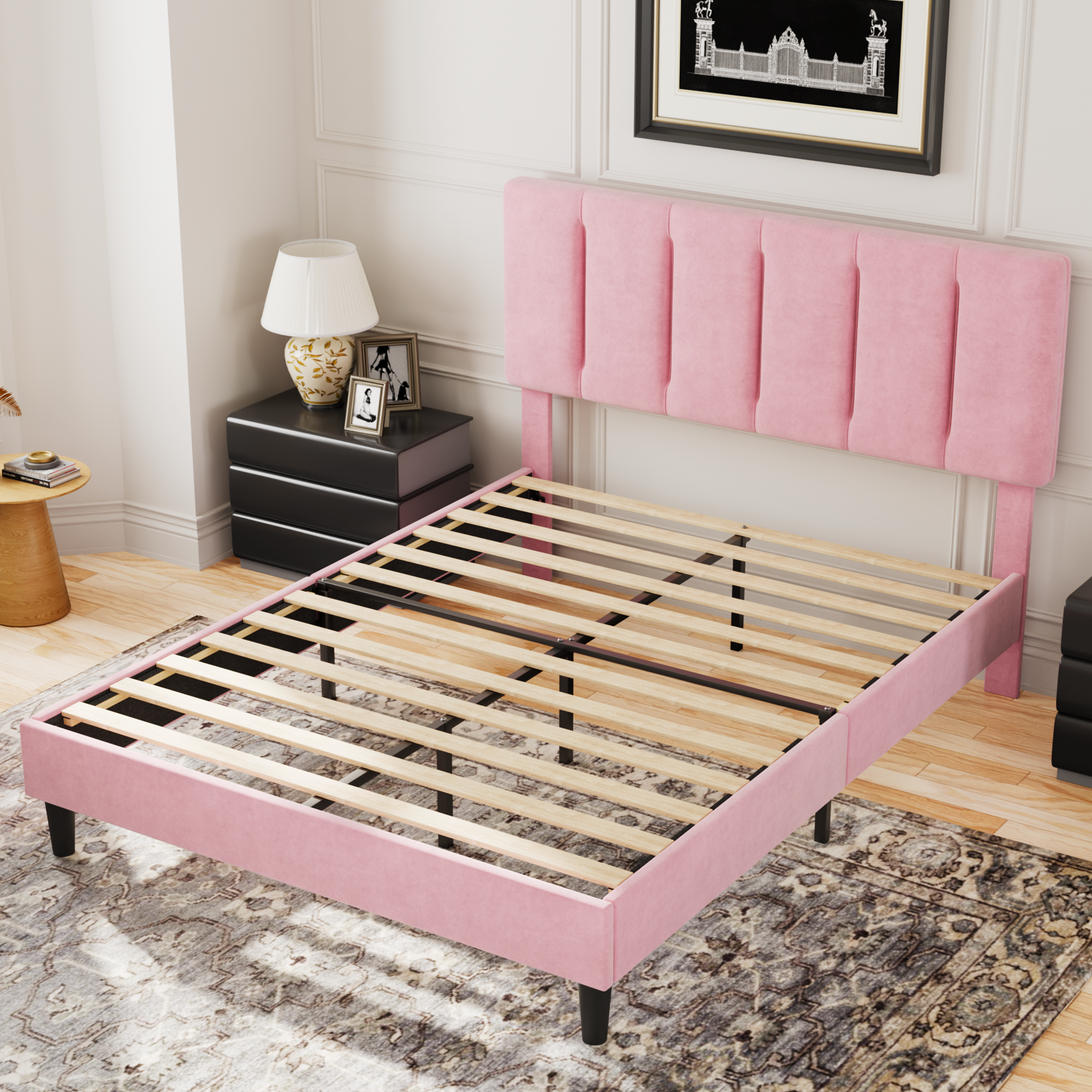 VECELO Modern Upholstered Platform Bedframe, Adjustable Headboard - VECELO