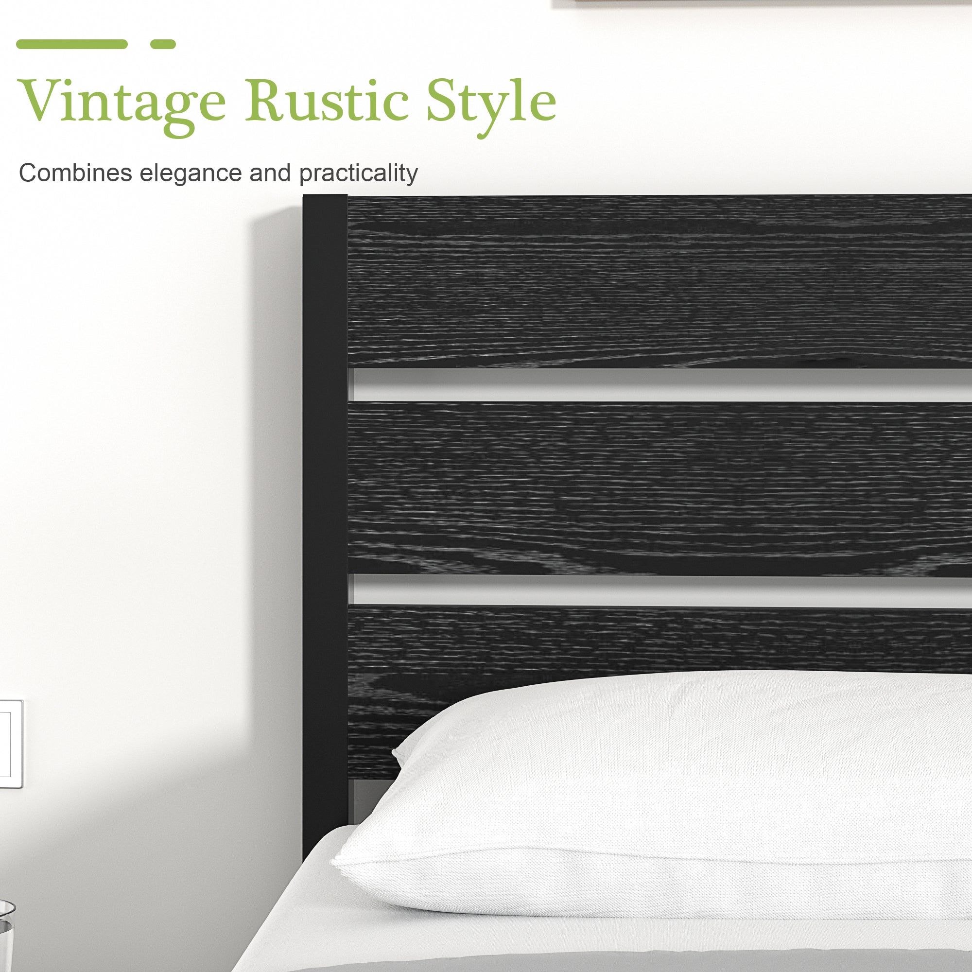 VECELO Platform Bed Frame with Rustic Vintage Wood Headboard/Strong Metal Slats Support