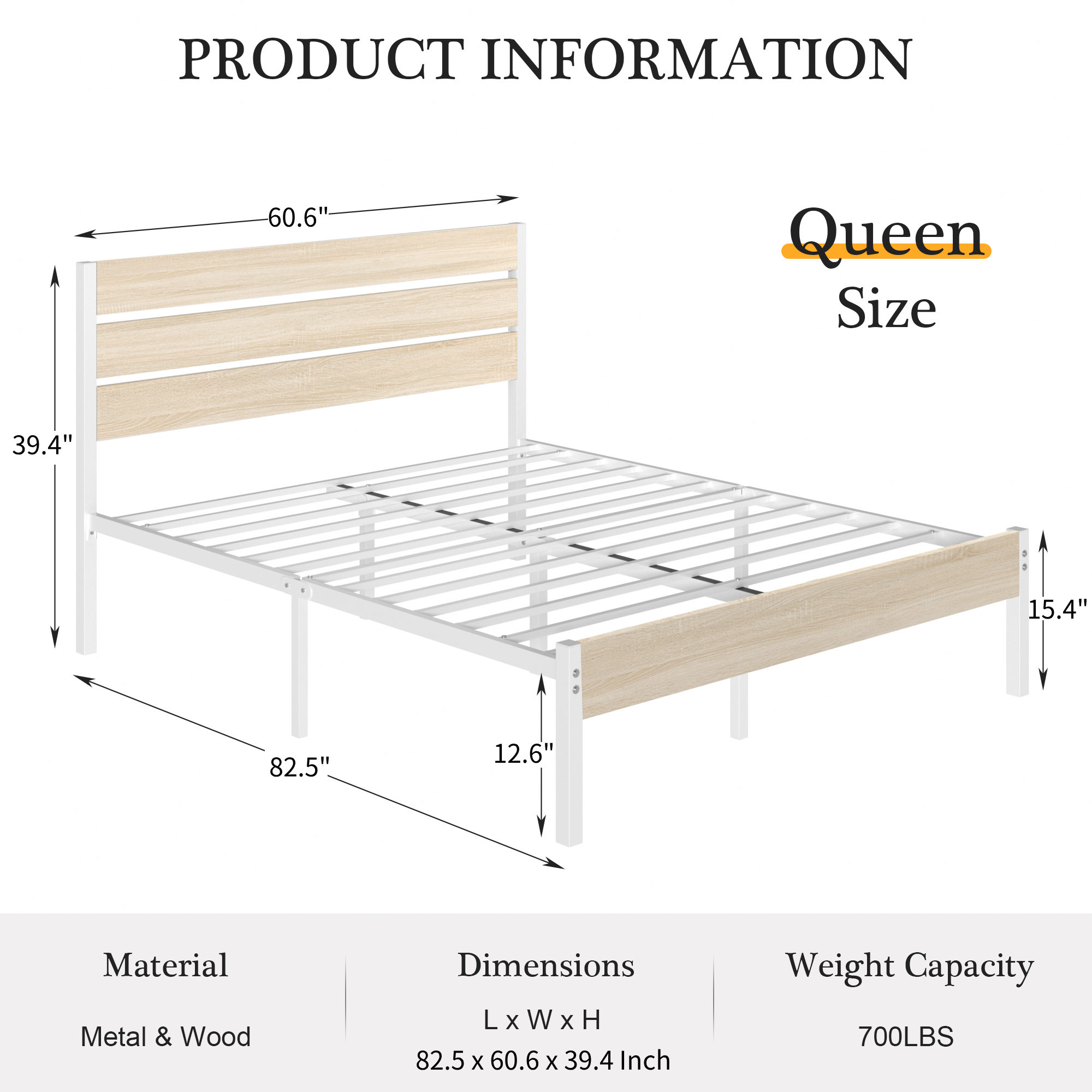 VECELO Platform Bed Frame with Rustic Vintage Wood Headboard/Strong Metal Slats Support