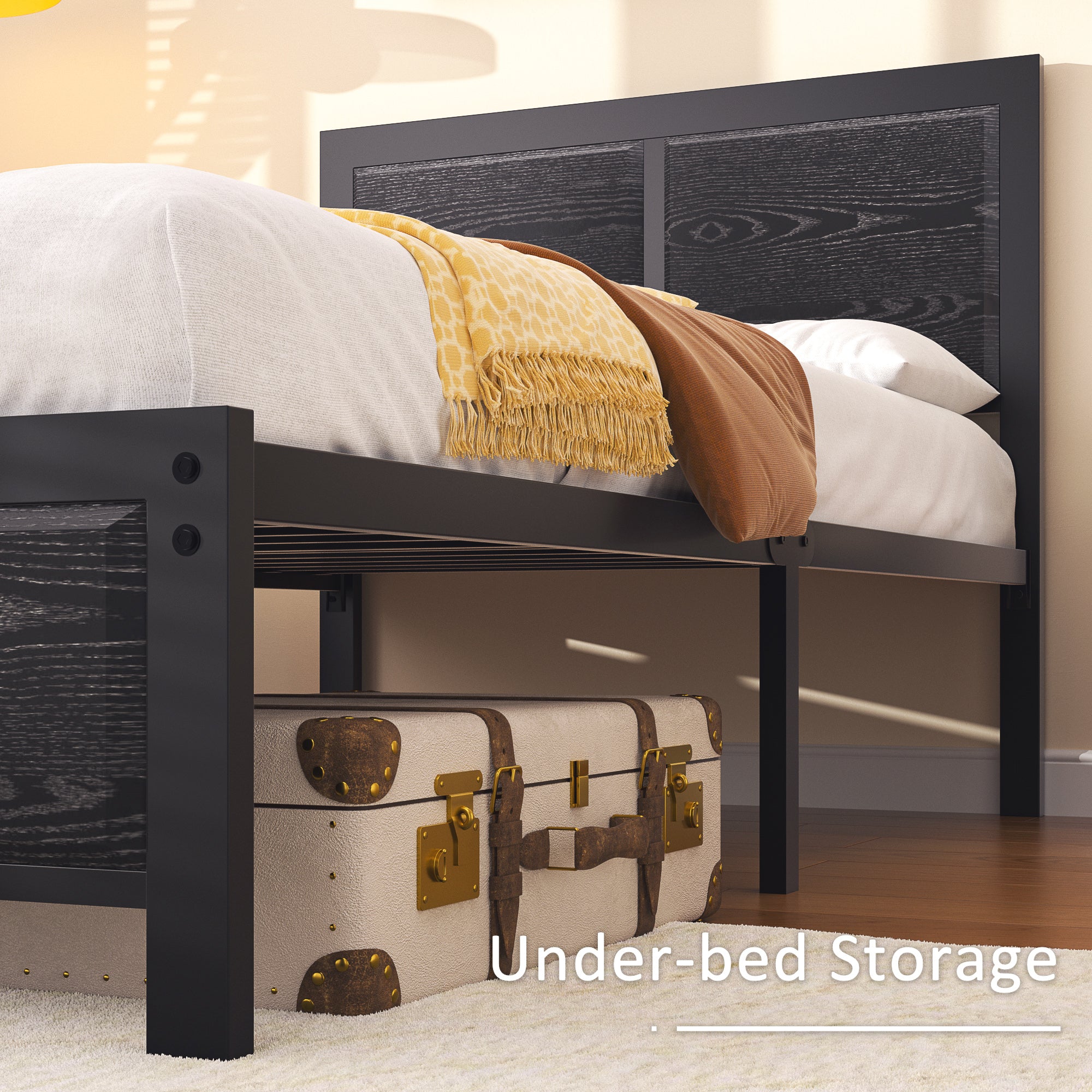 VECELO Platform Bed Frame, Mattress Foundation with Rustic Vintage Wood Headboard